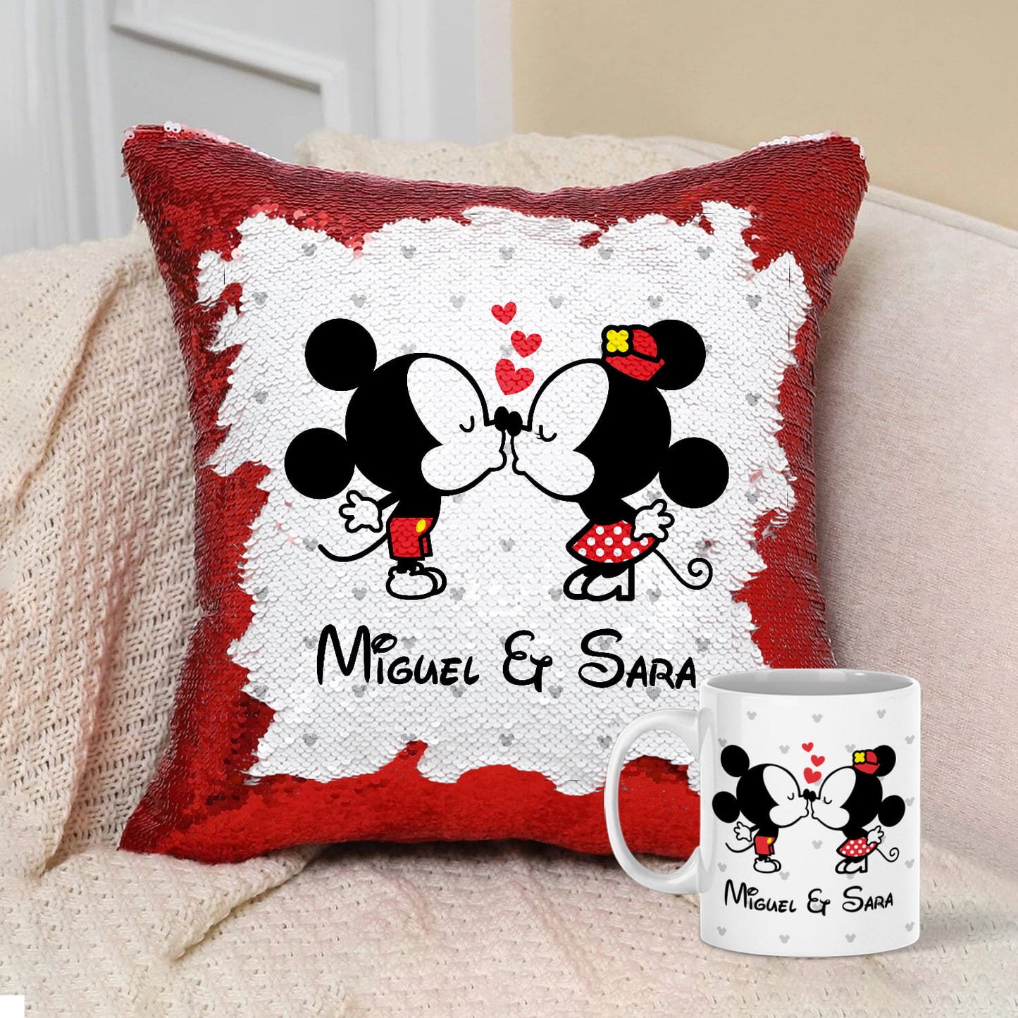 Almofada Lantejoulas e/ou Caneca "Apaixonados"