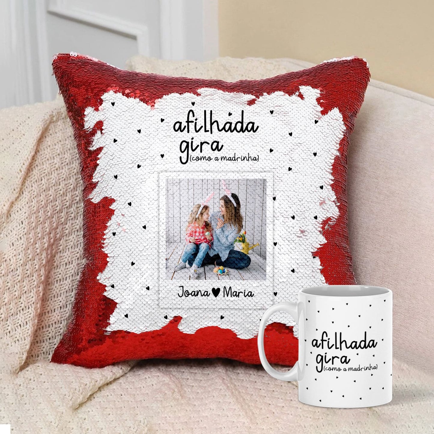 Almofada Lantejoulas e/ou Caneca "Giro(a)"
