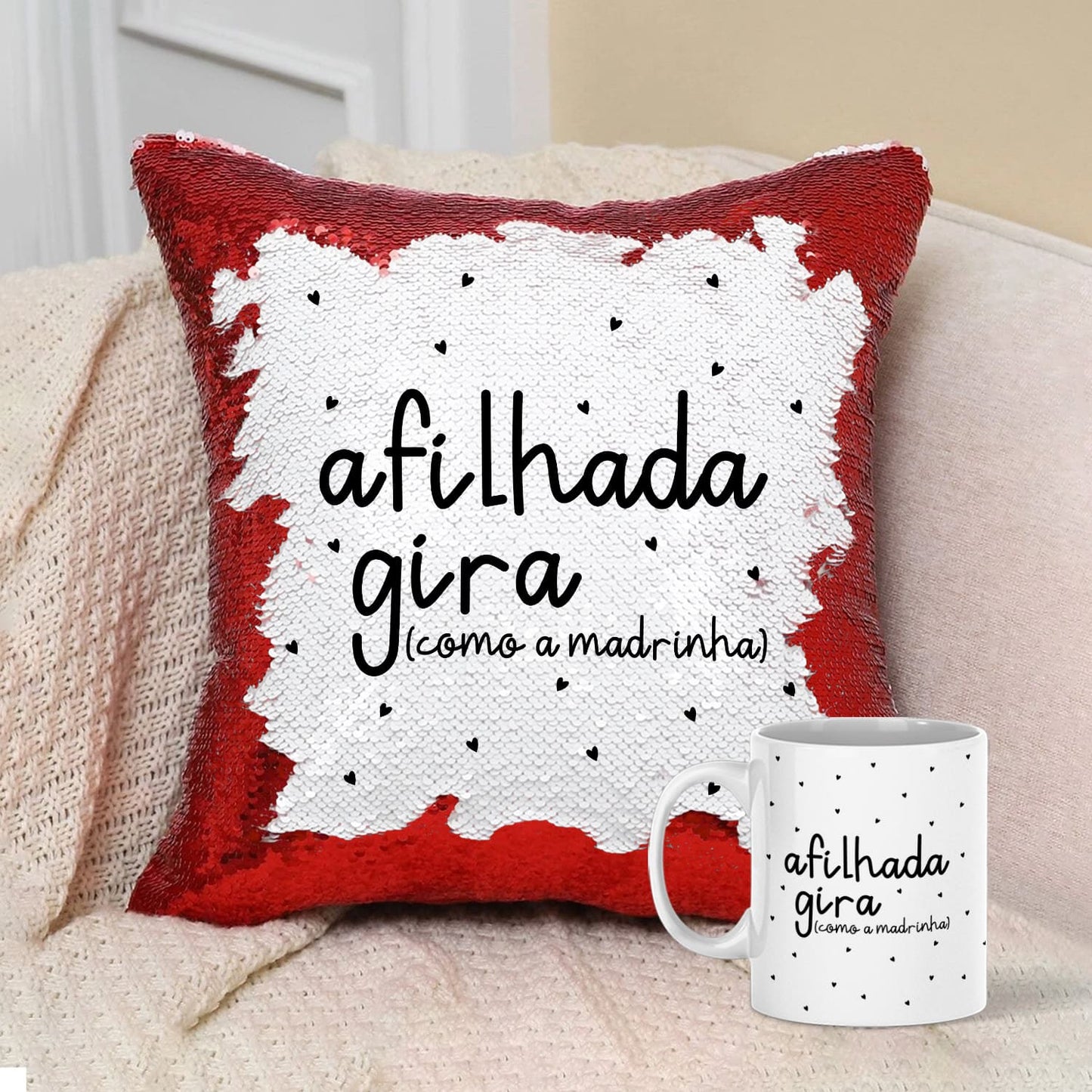 Almofada Lantejoulas e/ou Caneca "Giro(a)"