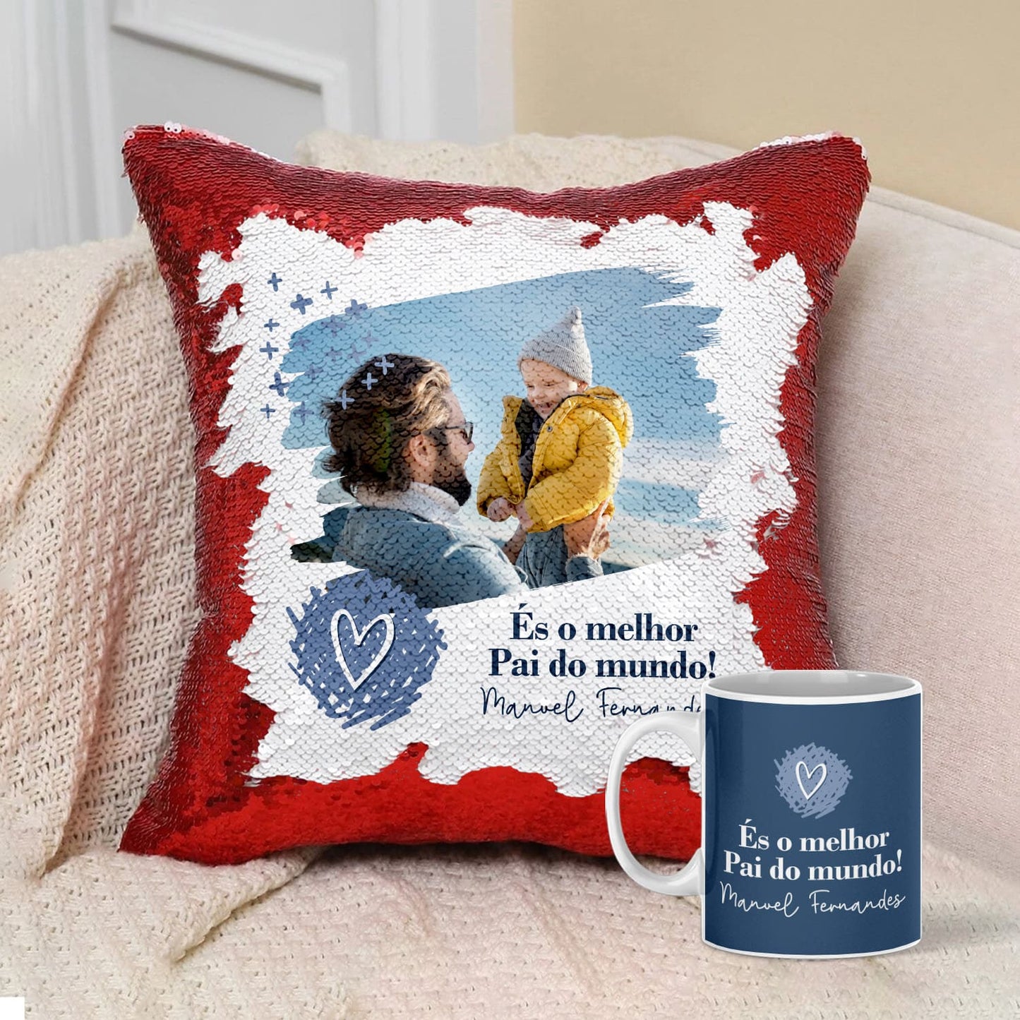 Almofada Lantejoulas e/ou Caneca "És o melhor do mundo!"