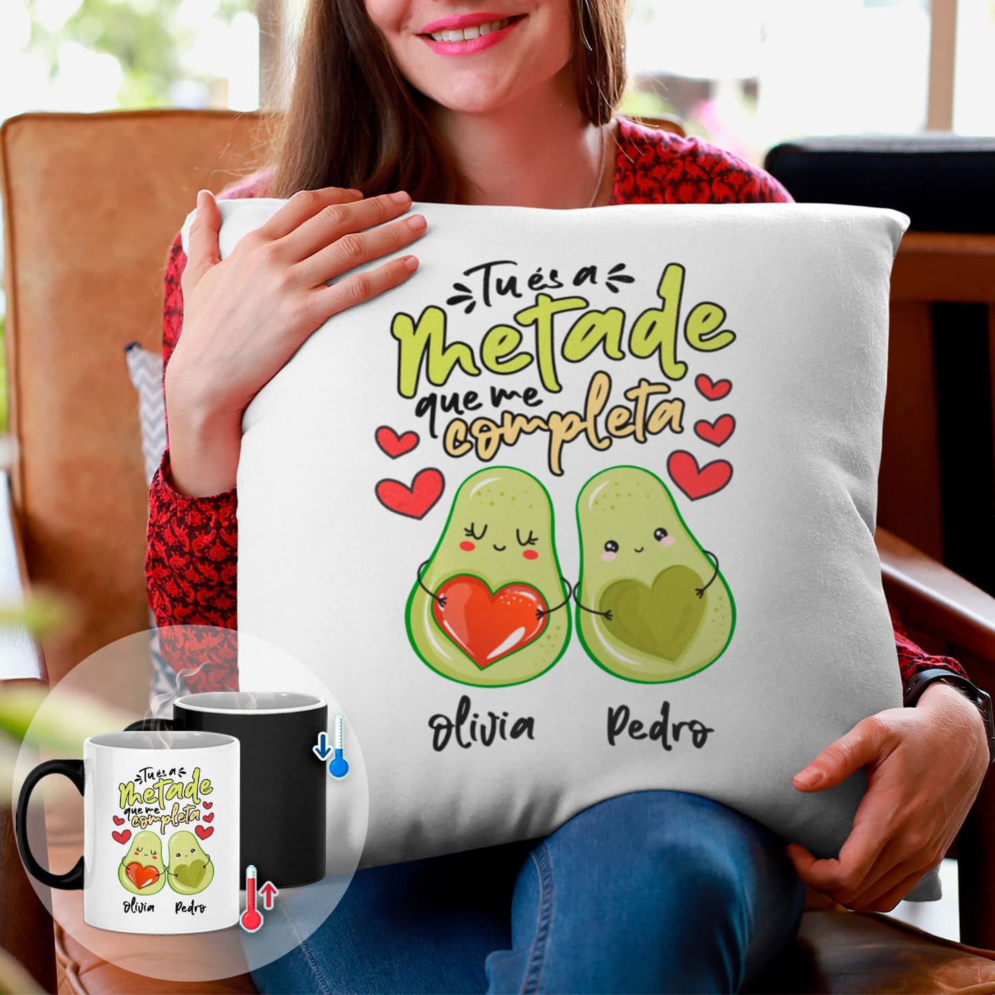 Almofada e/ou Caneca Mágica "Tu és a metade que me completa"