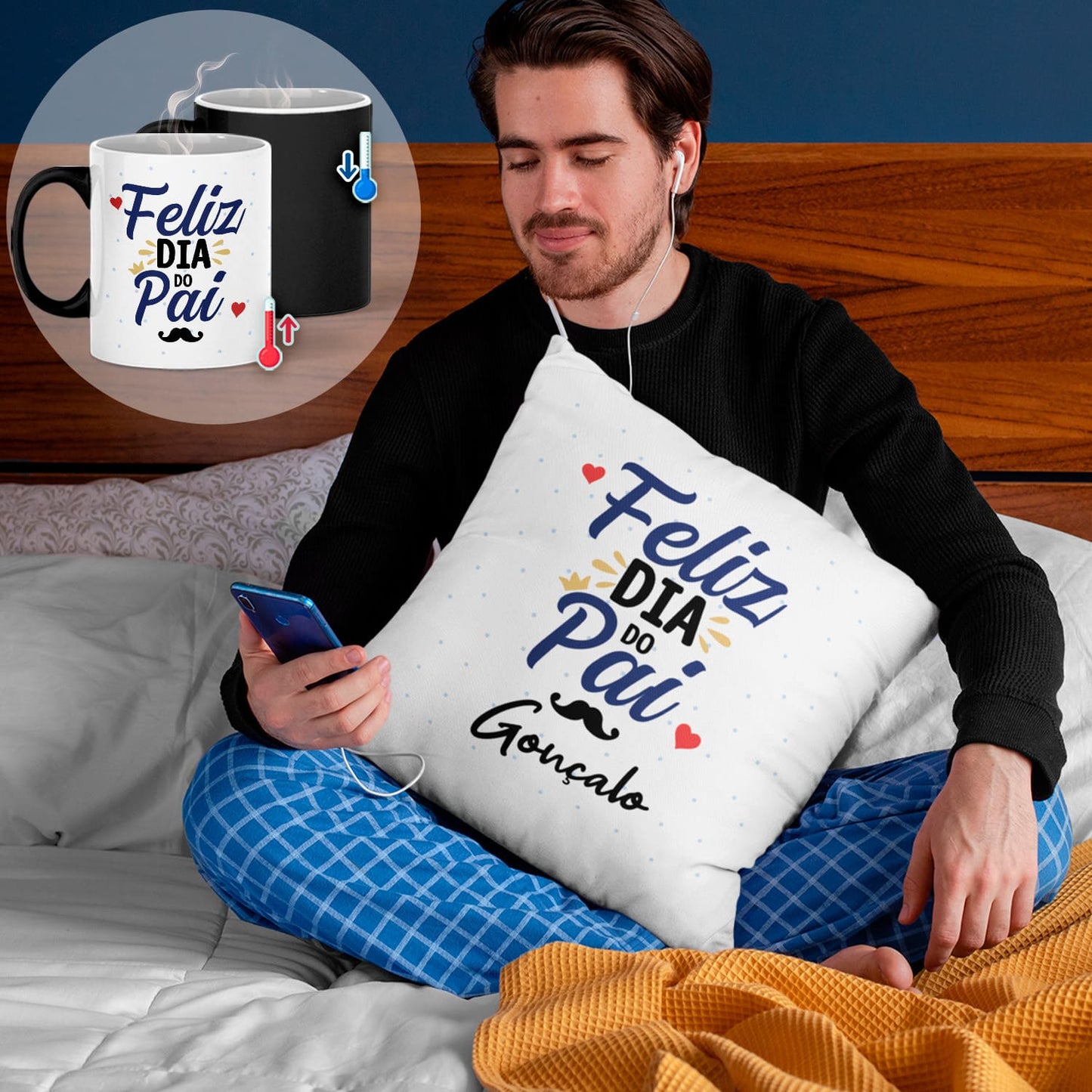 Almofada e/ou Caneca Mágica "Feliz Dia do Pai"