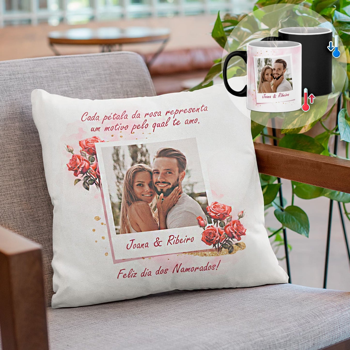 Almofada e/ou Caneca Mágica e/ou Puzzle "Bouquet de Rosas"