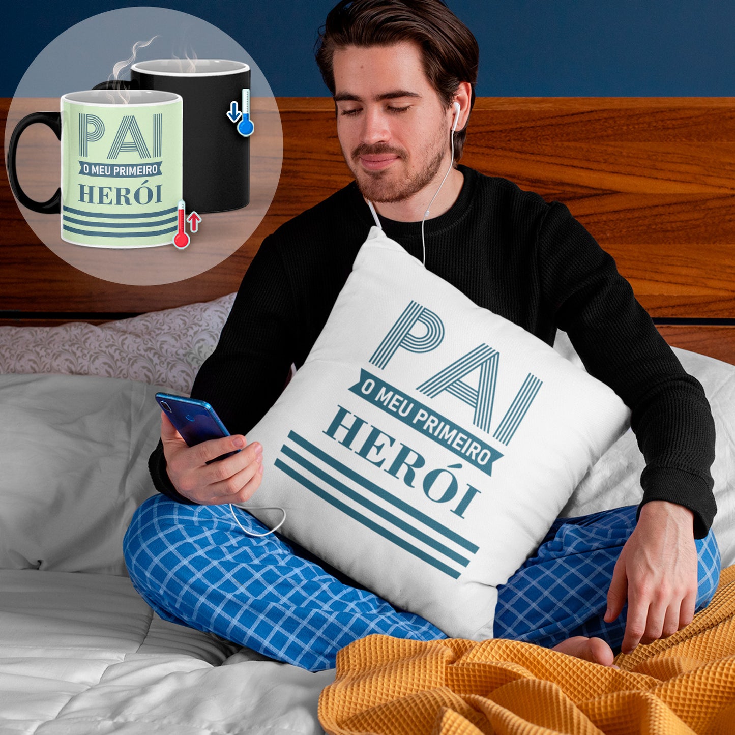 Almofada e/ou Caneca Mágica "Pai o meu primeiro herói"