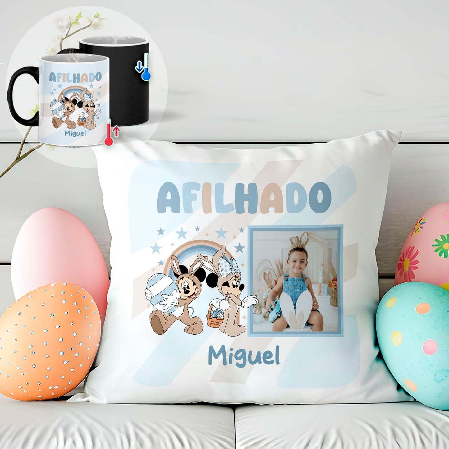 Almofada e/ou Caneca Mágica "Páscoa Animada"
