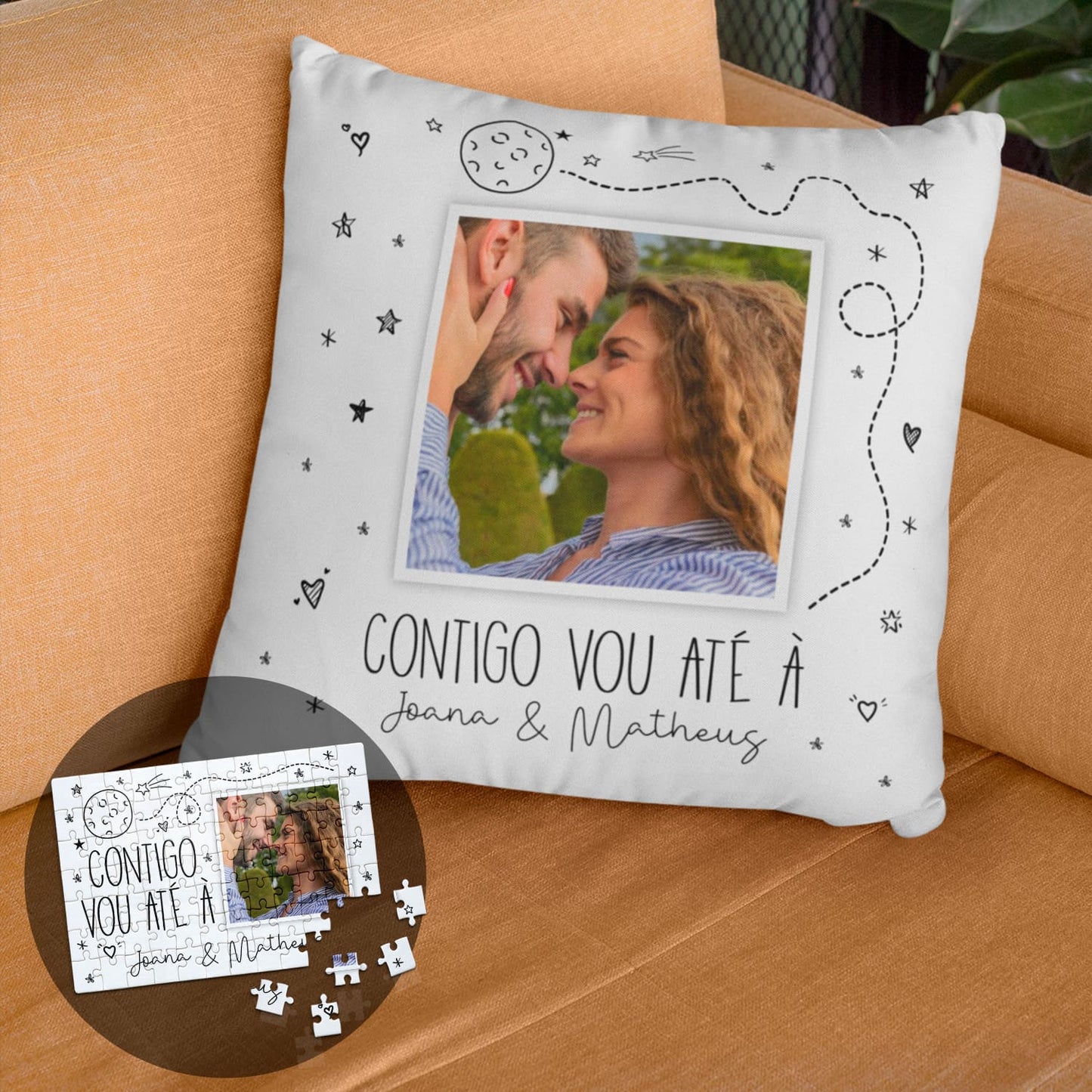 Almofada e/ou Puzzle "Contigo vou até à lua"