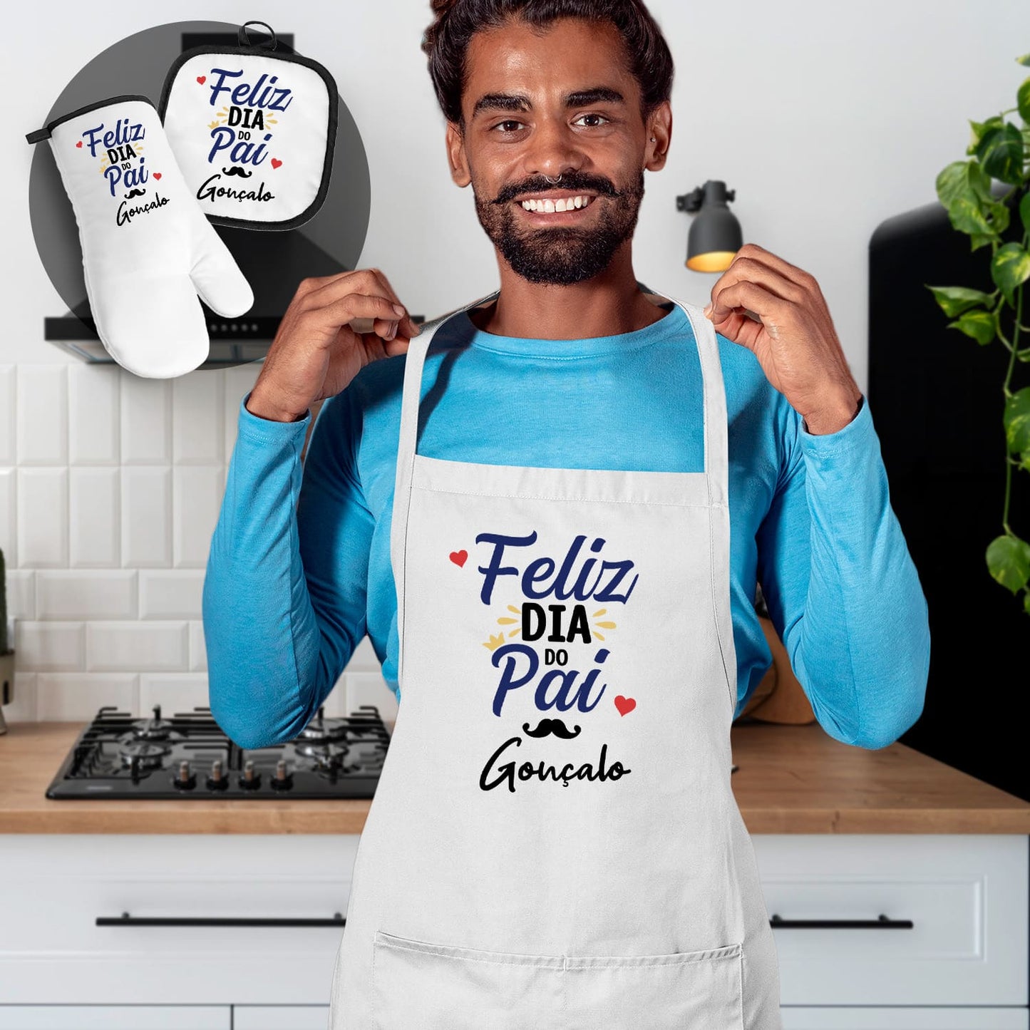 Avental e/ou Luva+Pega "Feliz Dia do Pai"