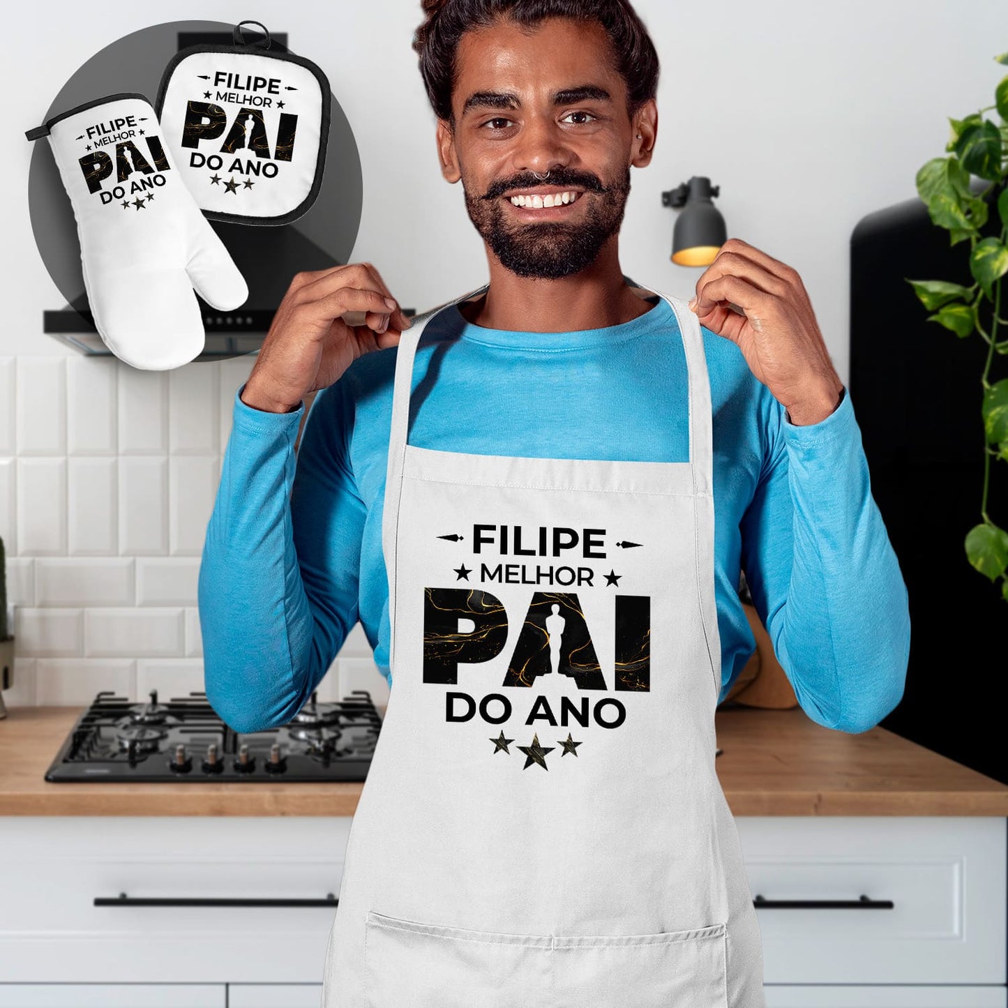 Avental e/ou Luva+Pega "Óscar: melhor pai do ano"