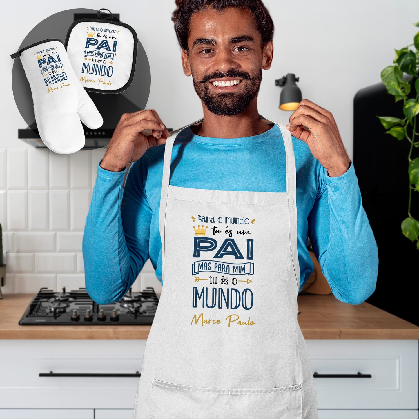 Avental e/ou Luva+Pega "Tu és o mundo"