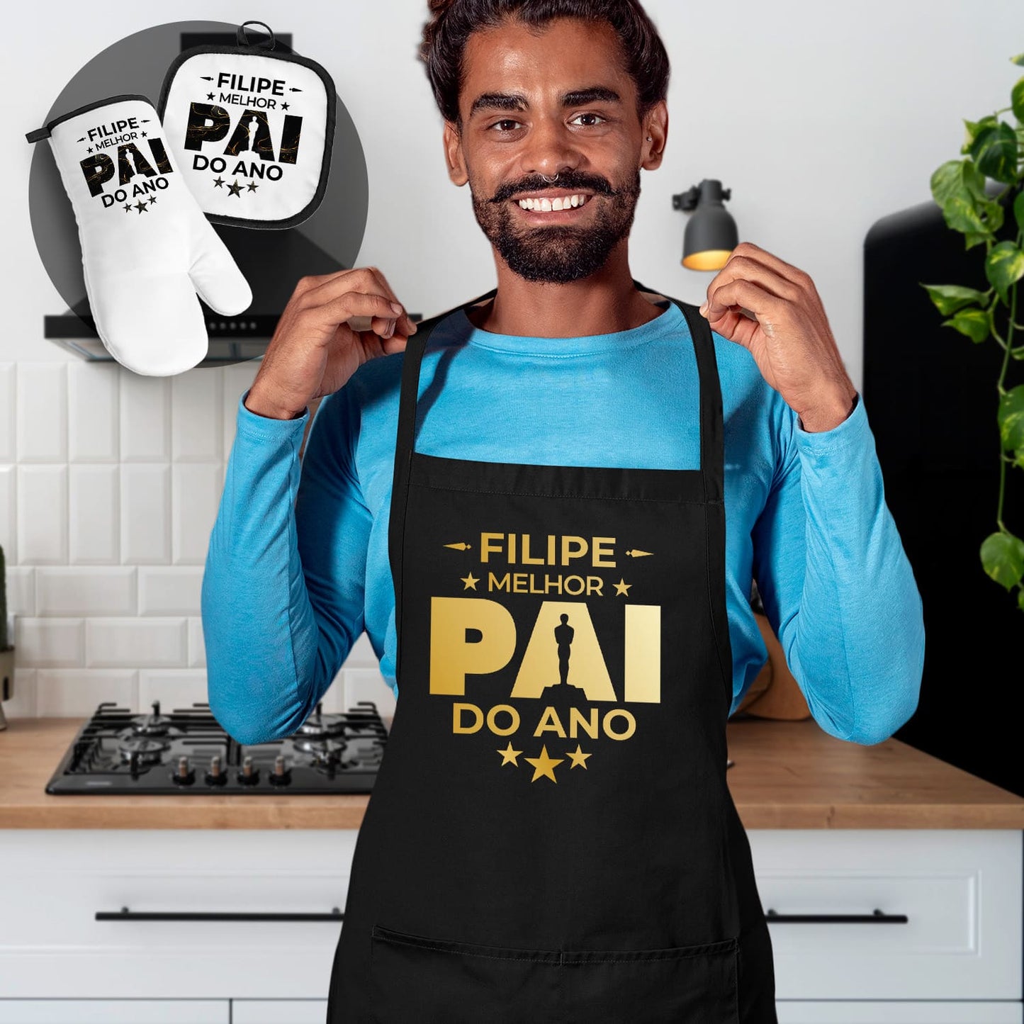 Avental e/ou Luva+Pega "Óscar: melhor pai do ano"