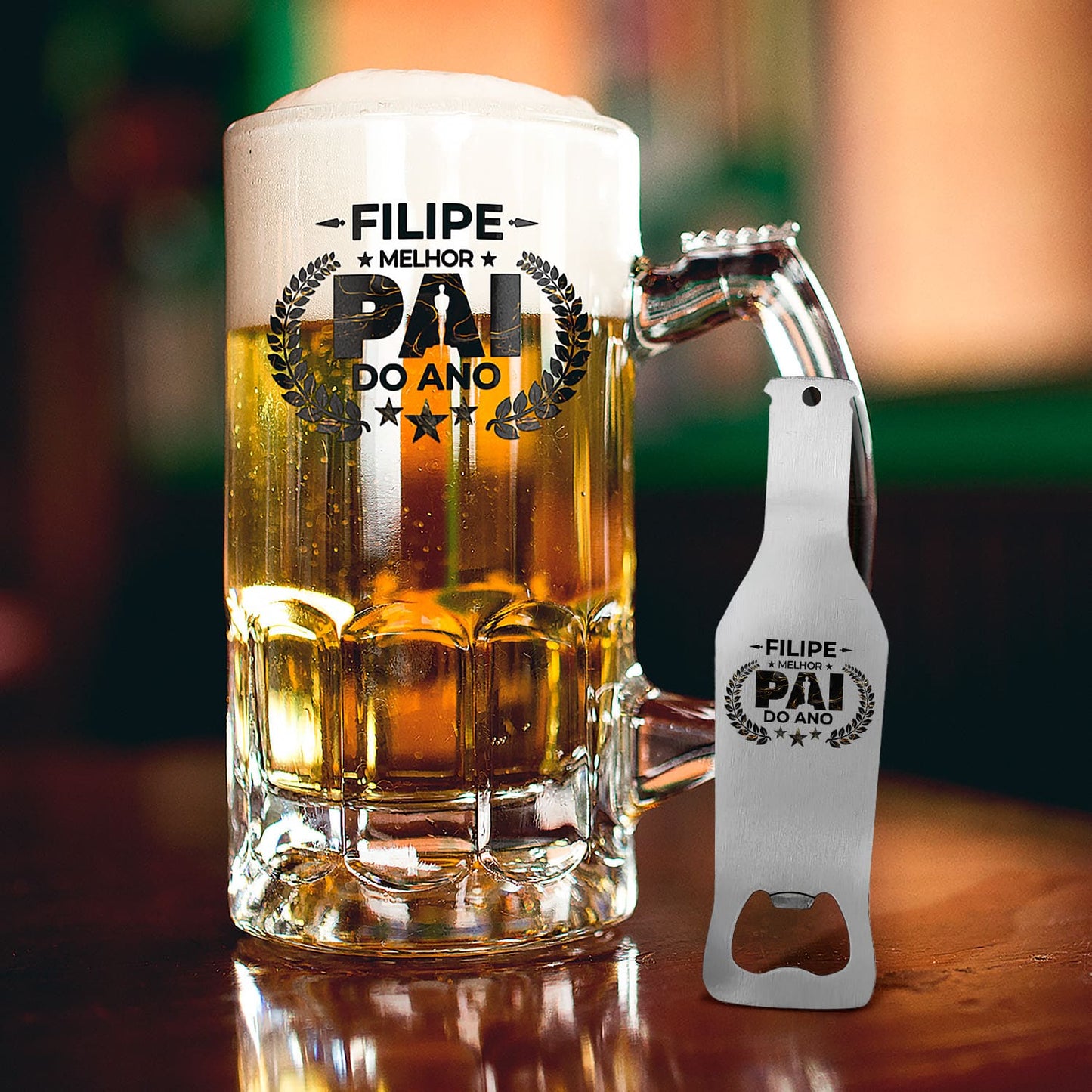 Caneca para Cerveja e/ou Abre-garrafas "Óscar: melhor pai do ano"