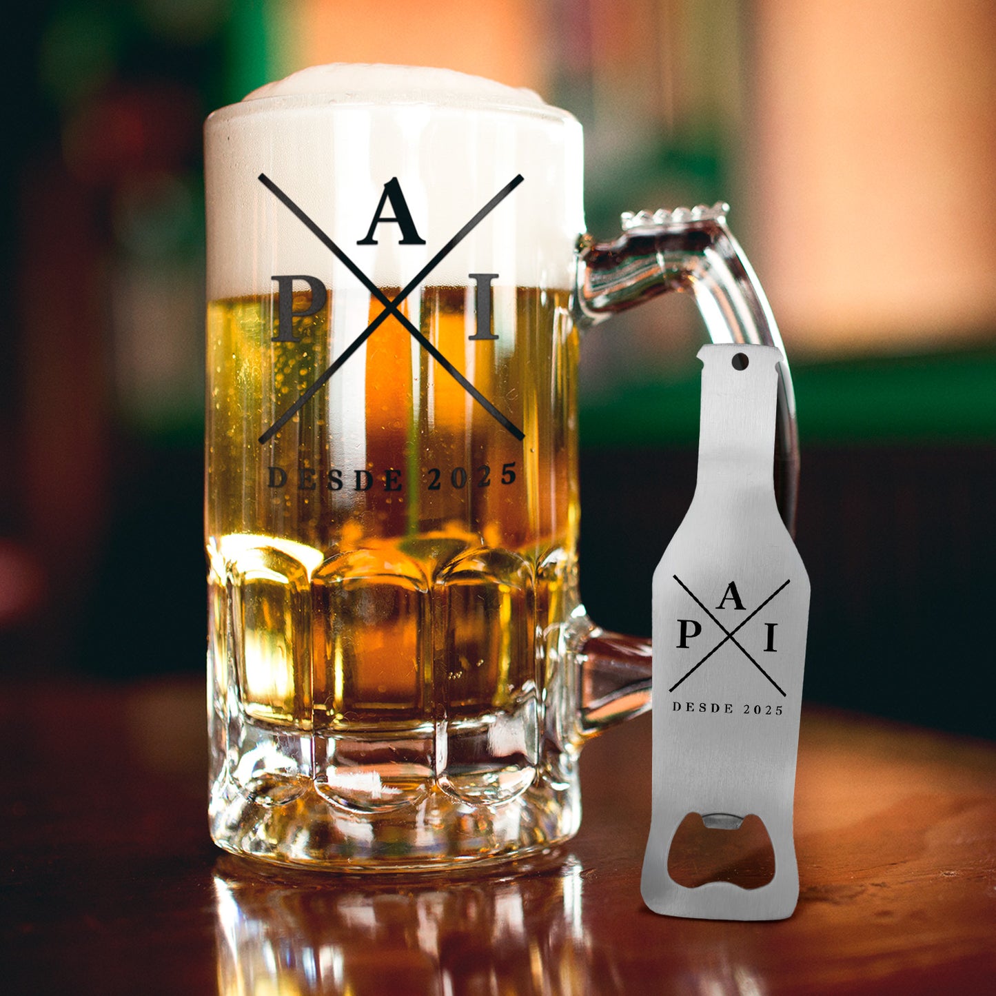 Caneca para Cerveja e/ou Abre-garrafas "P A I"