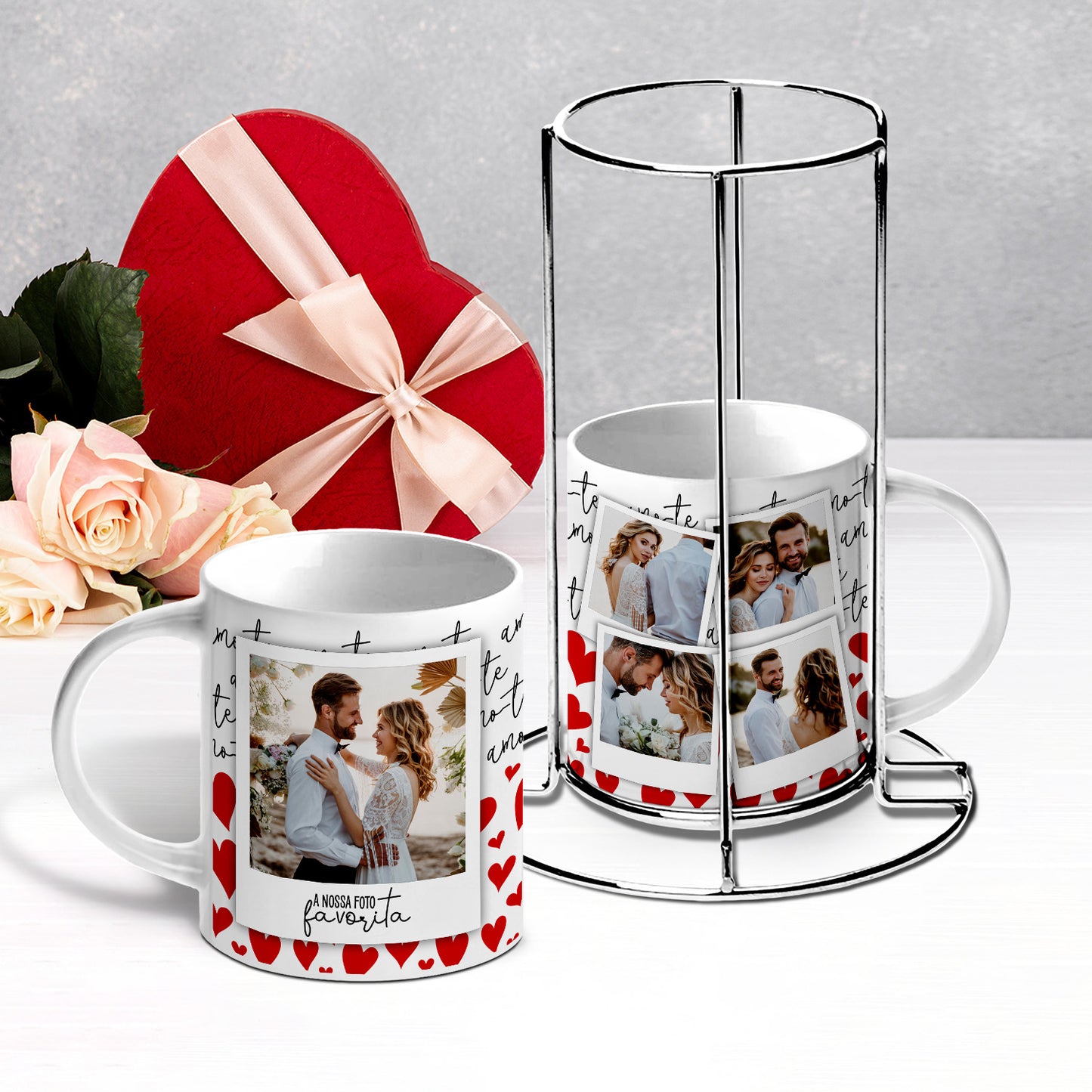 Conjunto 2 canecas com suporte "A nossa foto favorita"