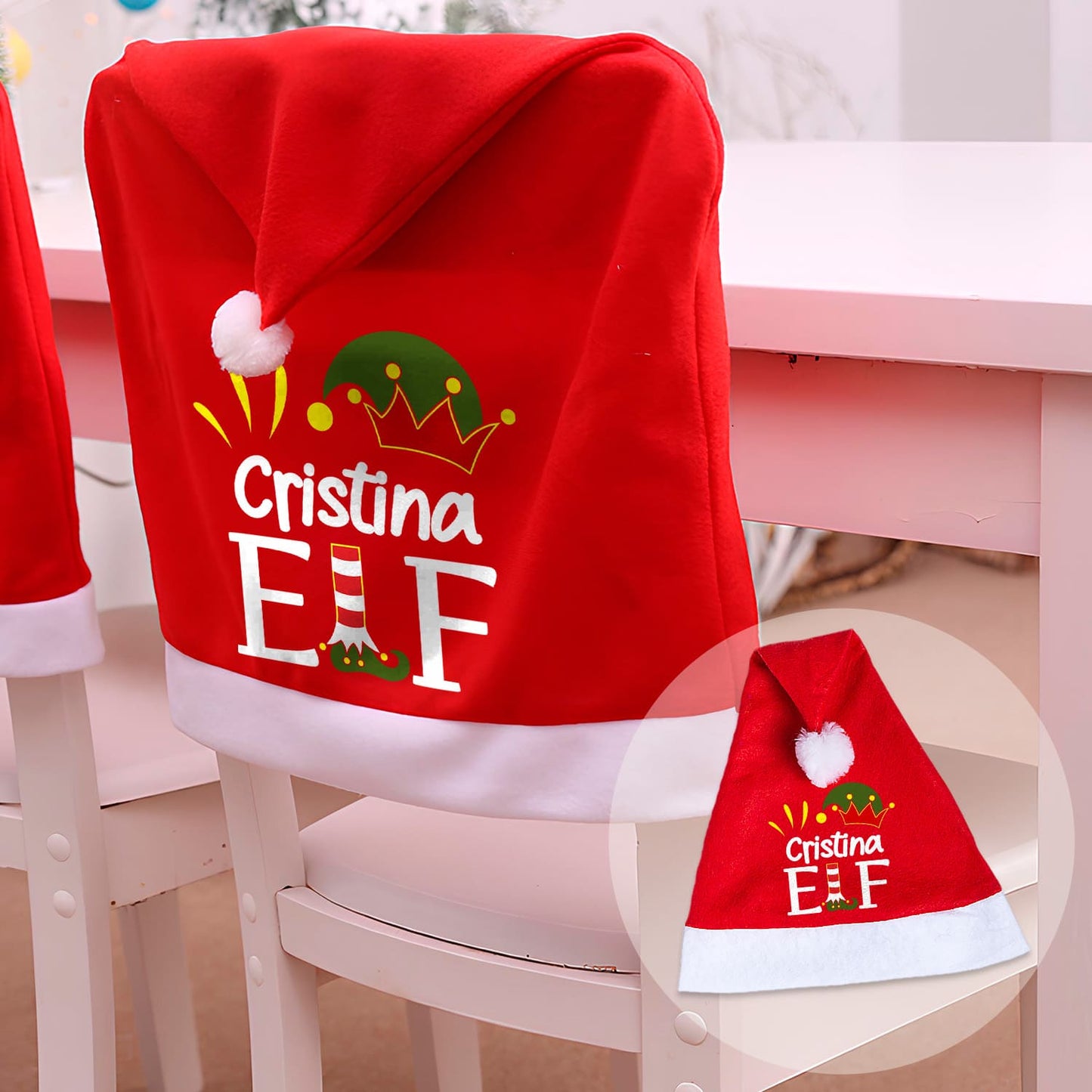Capa de cadeira e/ou Gorro de Natal "ELF"