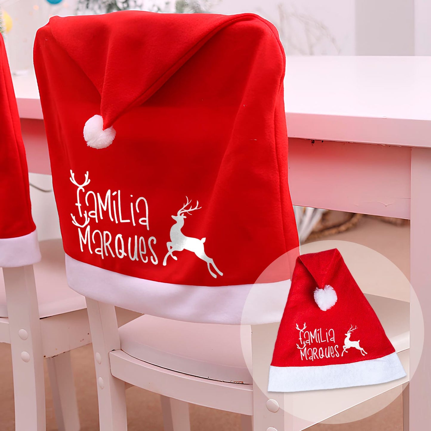 Capa de cadeira e/ou Gorro de Natal "Rena de Natal"