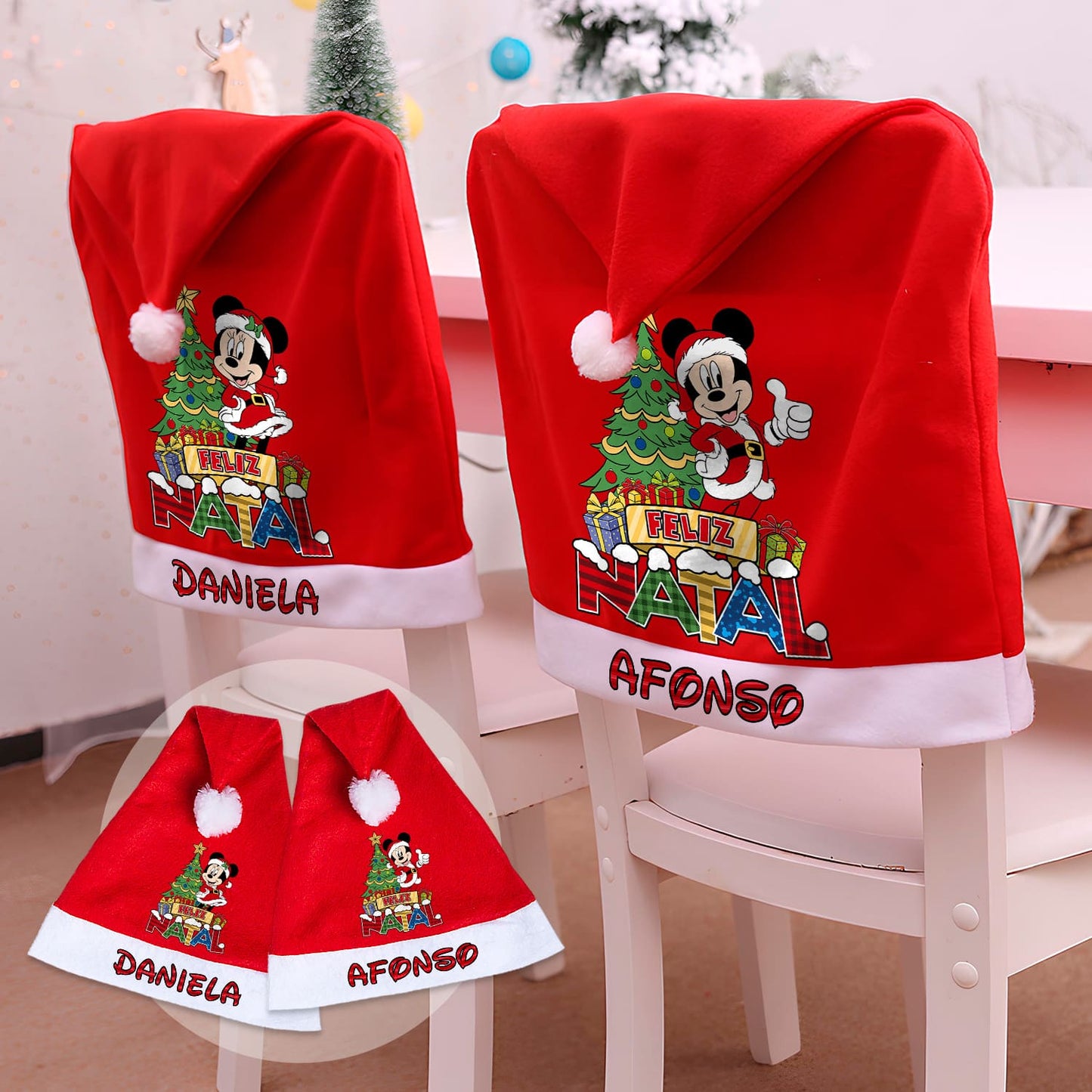 Capa de cadeira e/ou Gorro de Natal "Natal Colorido"