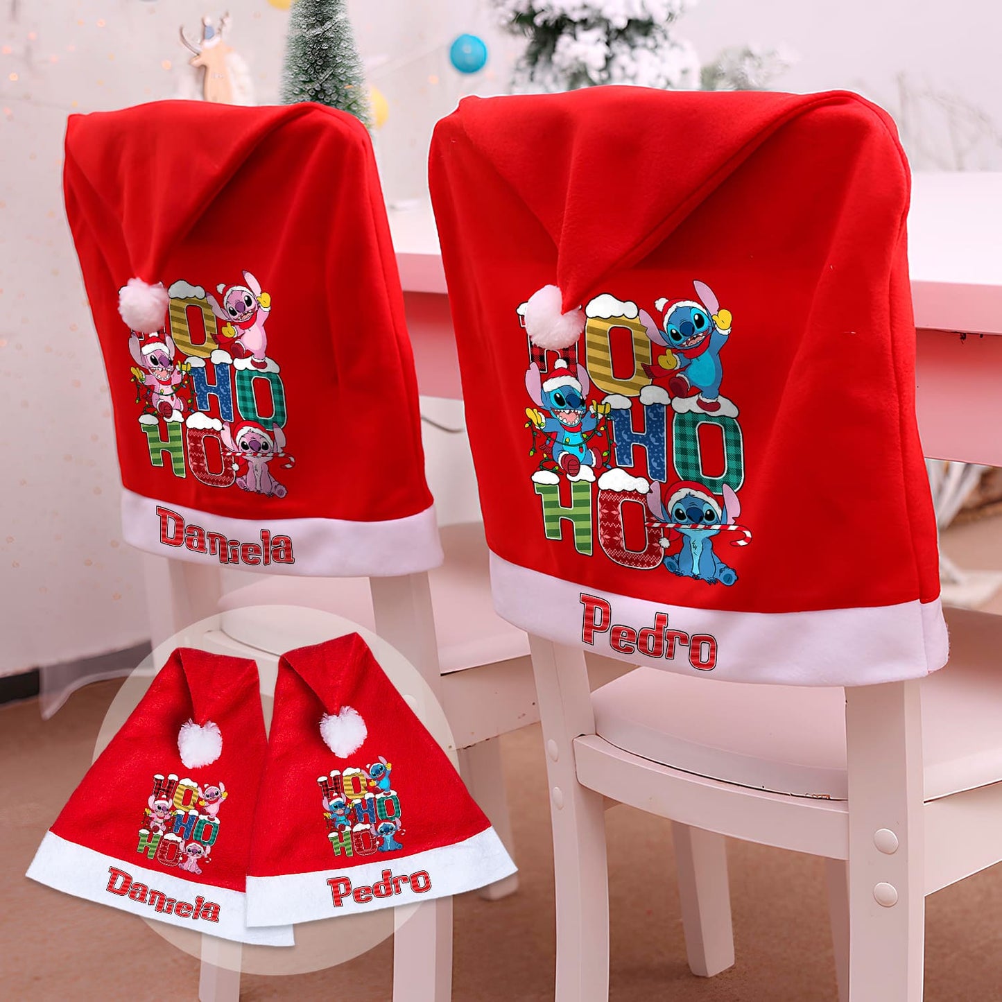 Capa de cadeira e/ou Gorro de Natal "Traquinas do Natal"
