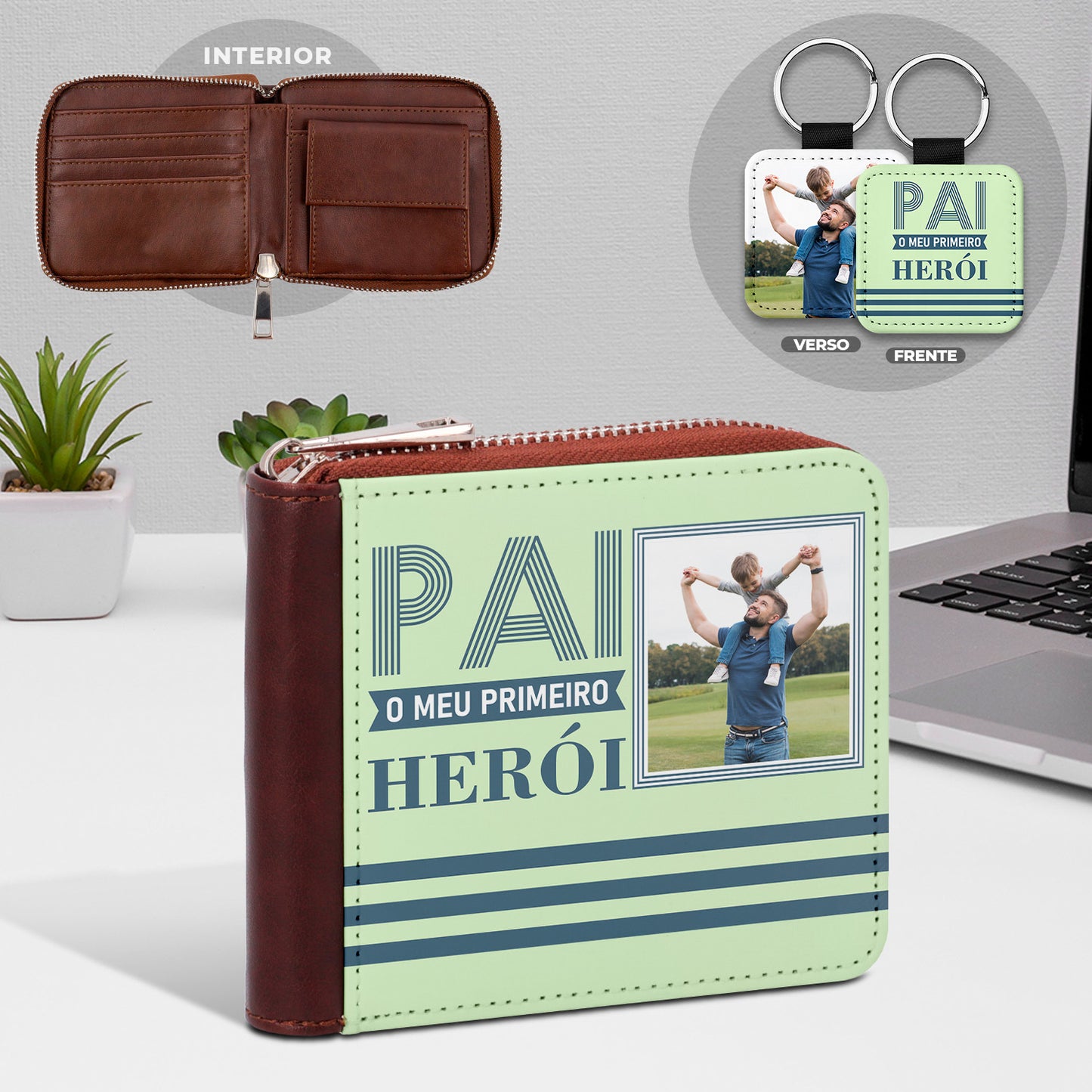 Carteira de homem e/ou Porta-chaves "Pai o meu primeiro herói"