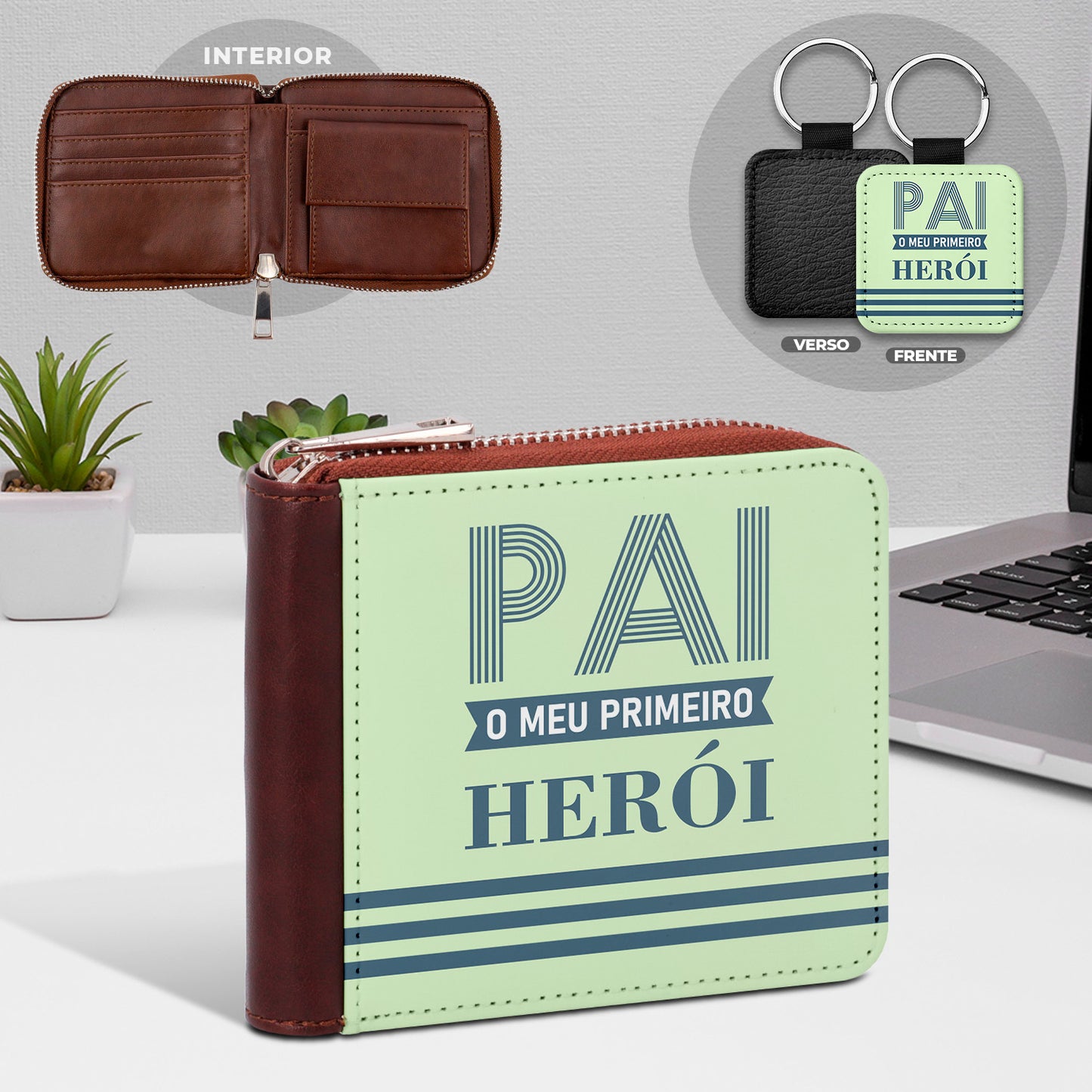 Carteira de homem e/ou Porta-chaves "Pai o meu primeiro herói"