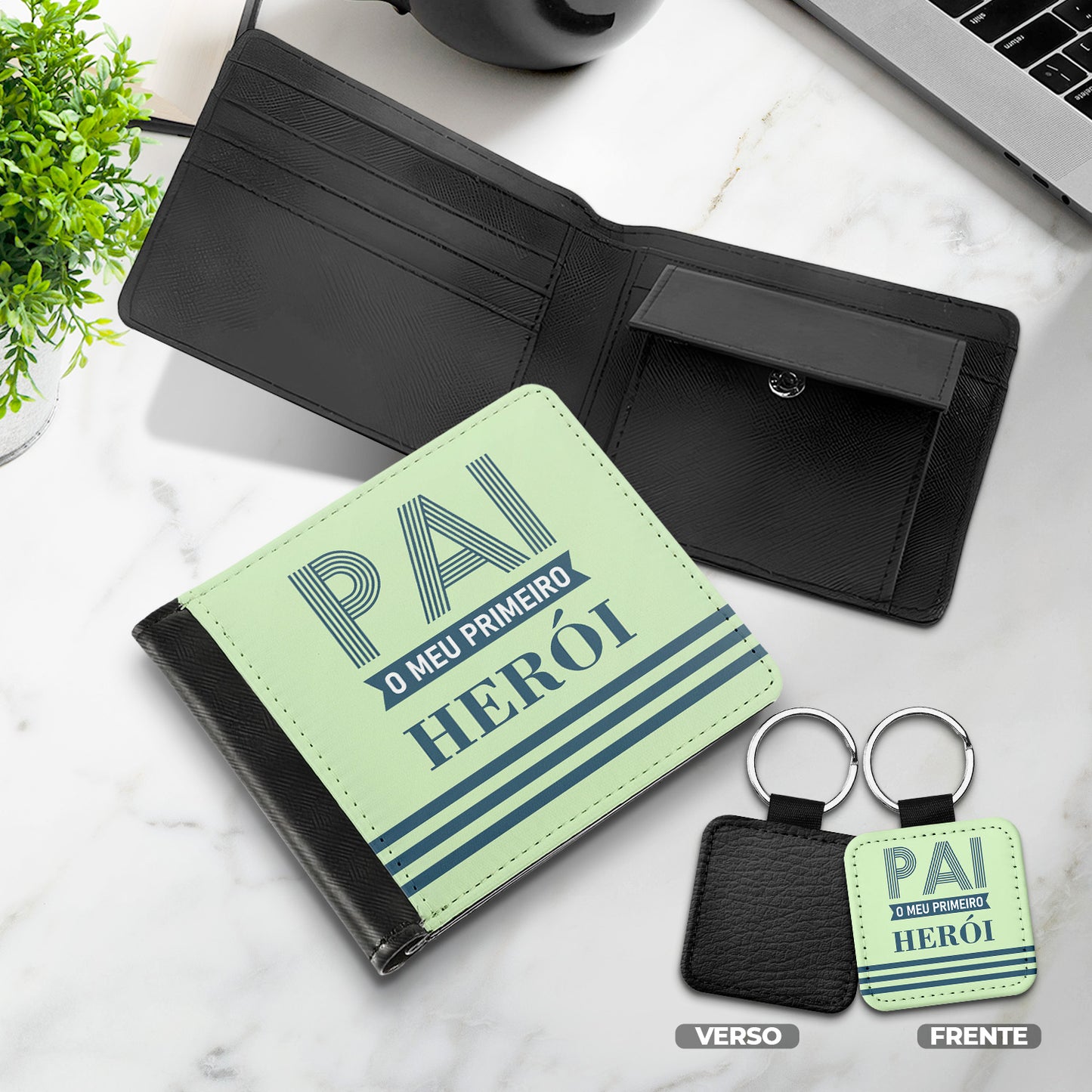 Carteira de homem e/ou Porta-chaves "Pai o meu primeiro herói"