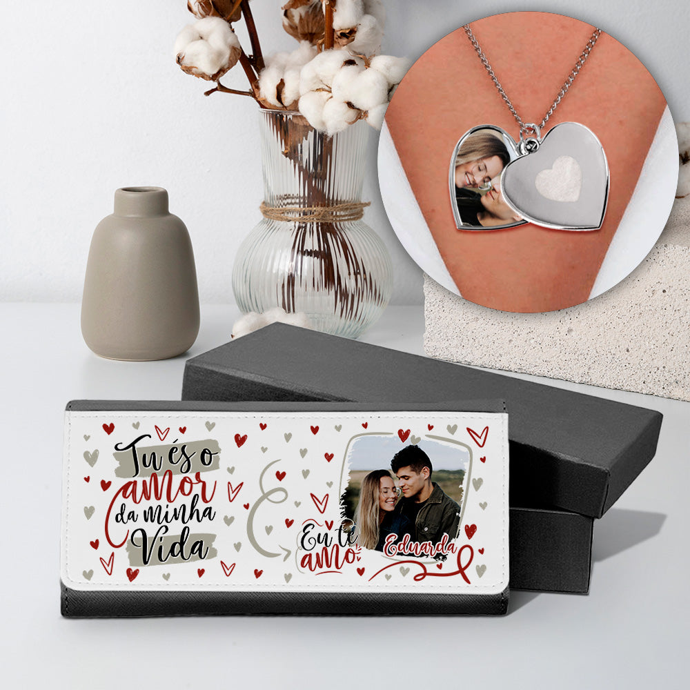 Carteira e/ou Colar Coração "Tu és o amor da minha vida"