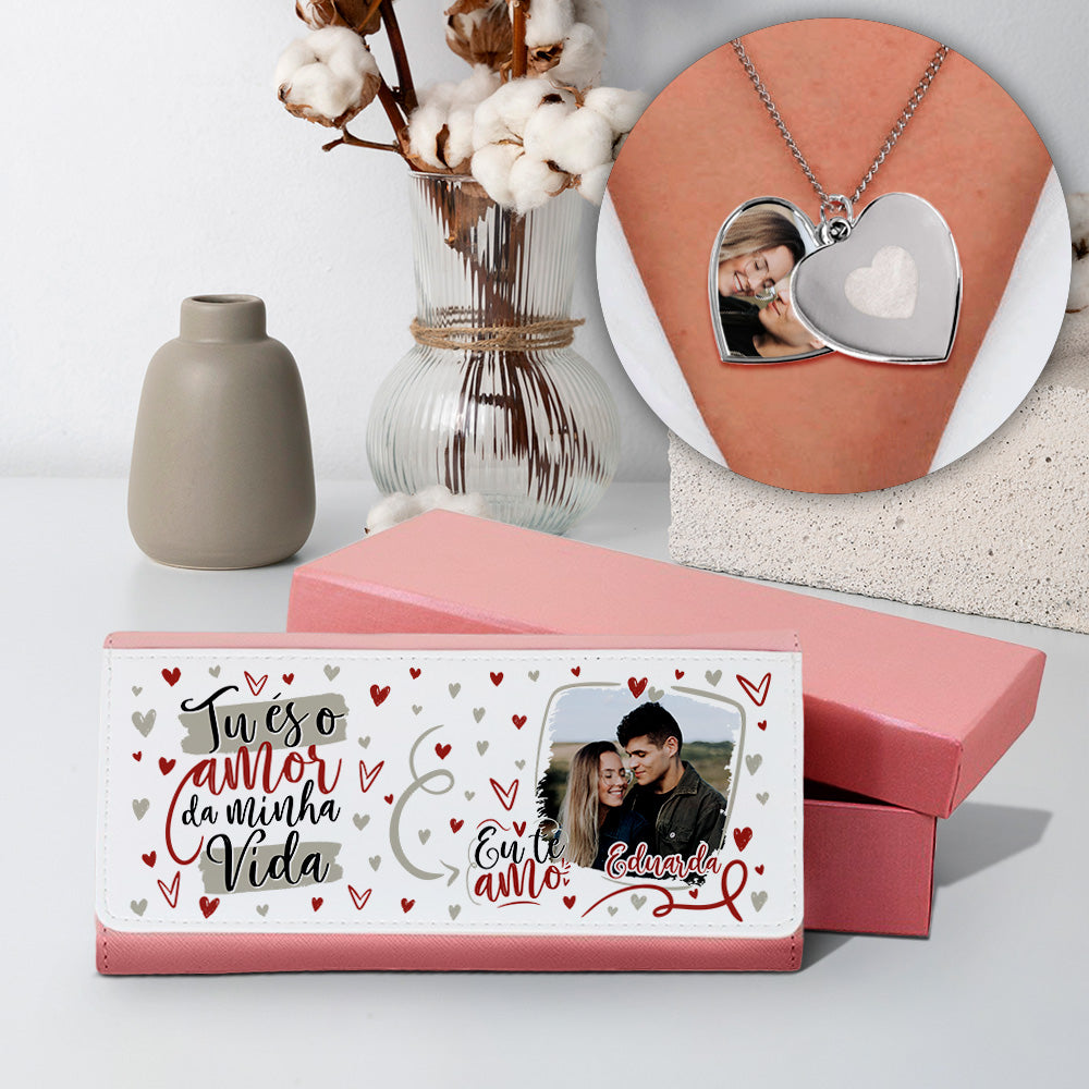 Carteira e/ou Colar Coração "Tu és o amor da minha vida"