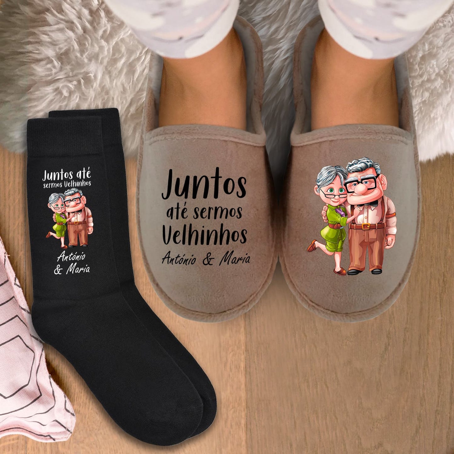 Chinelos e/ou Meias "Juntos até sermos velhinhos"