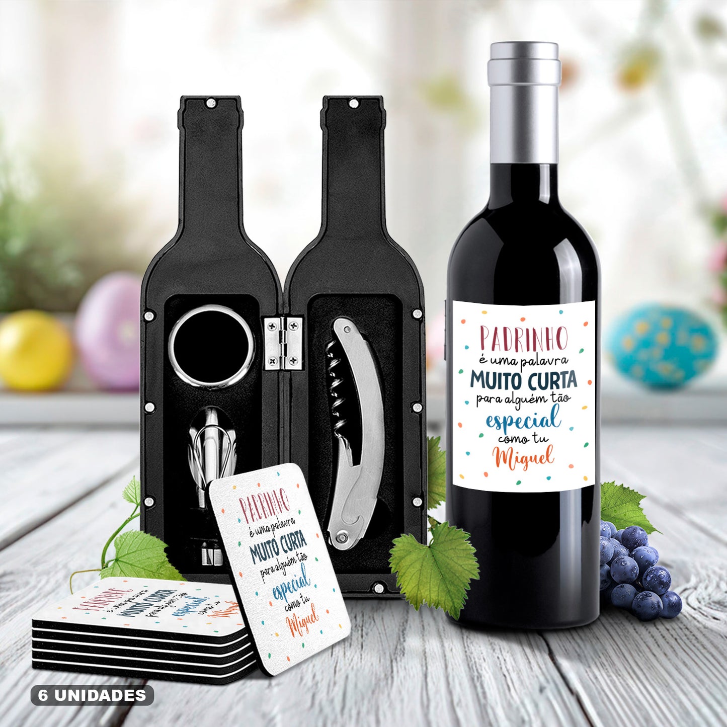Kit de Vinho e/ou Bases de copos (6 unidades) "Para alguém tão especial"