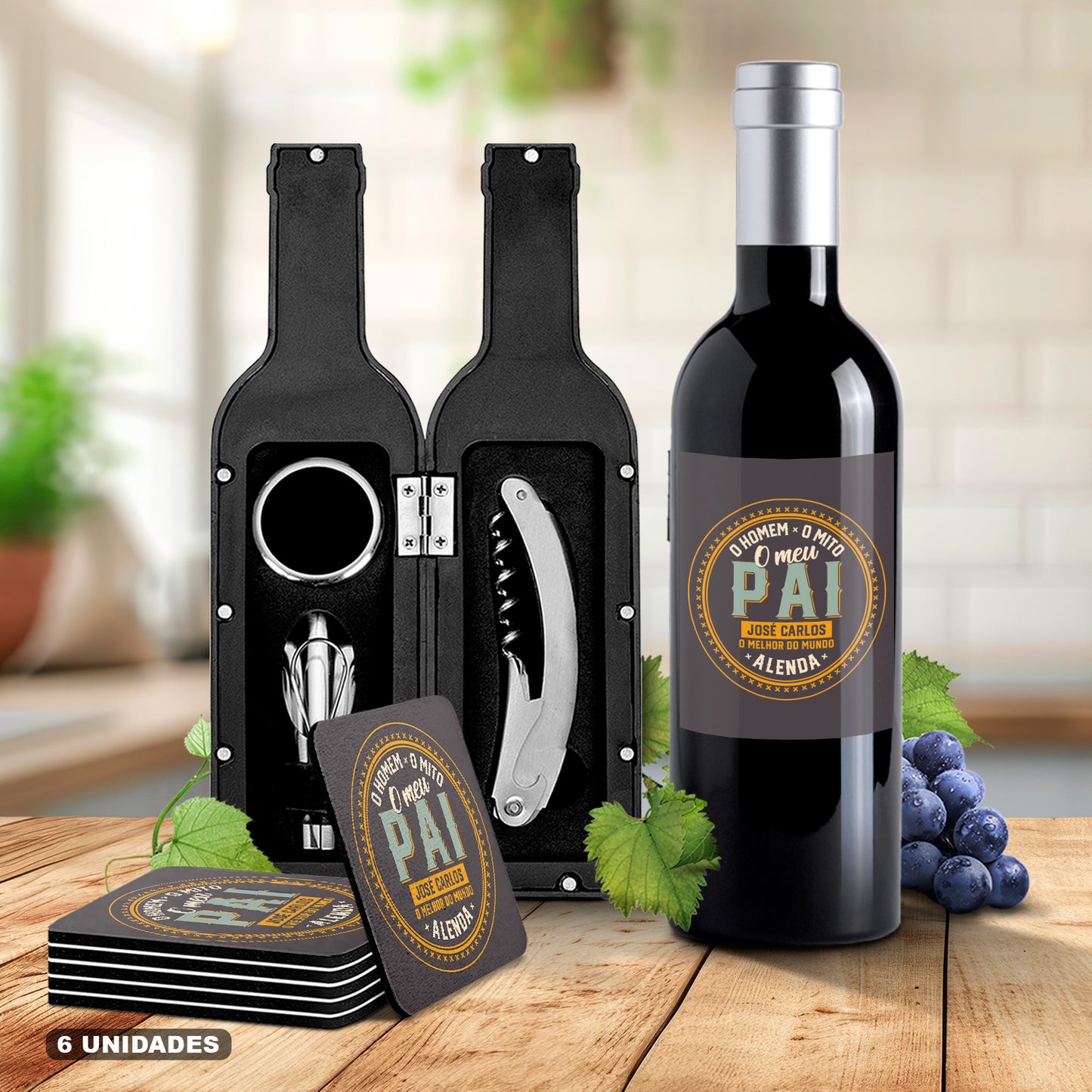 Kit de Vinho e/ou Bases de copos (6 unidades) "A Lenda"