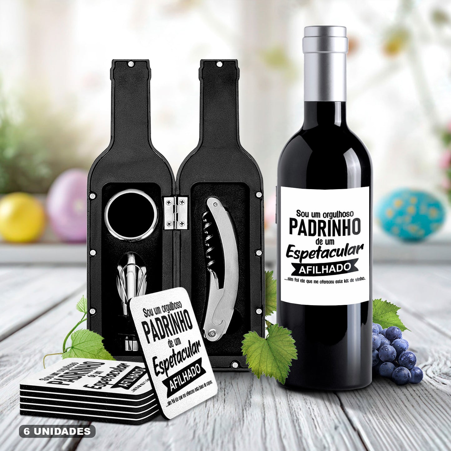 Kit de Vinho e/ou Bases de copos (6 unidades) "Orgulhoso(a)"