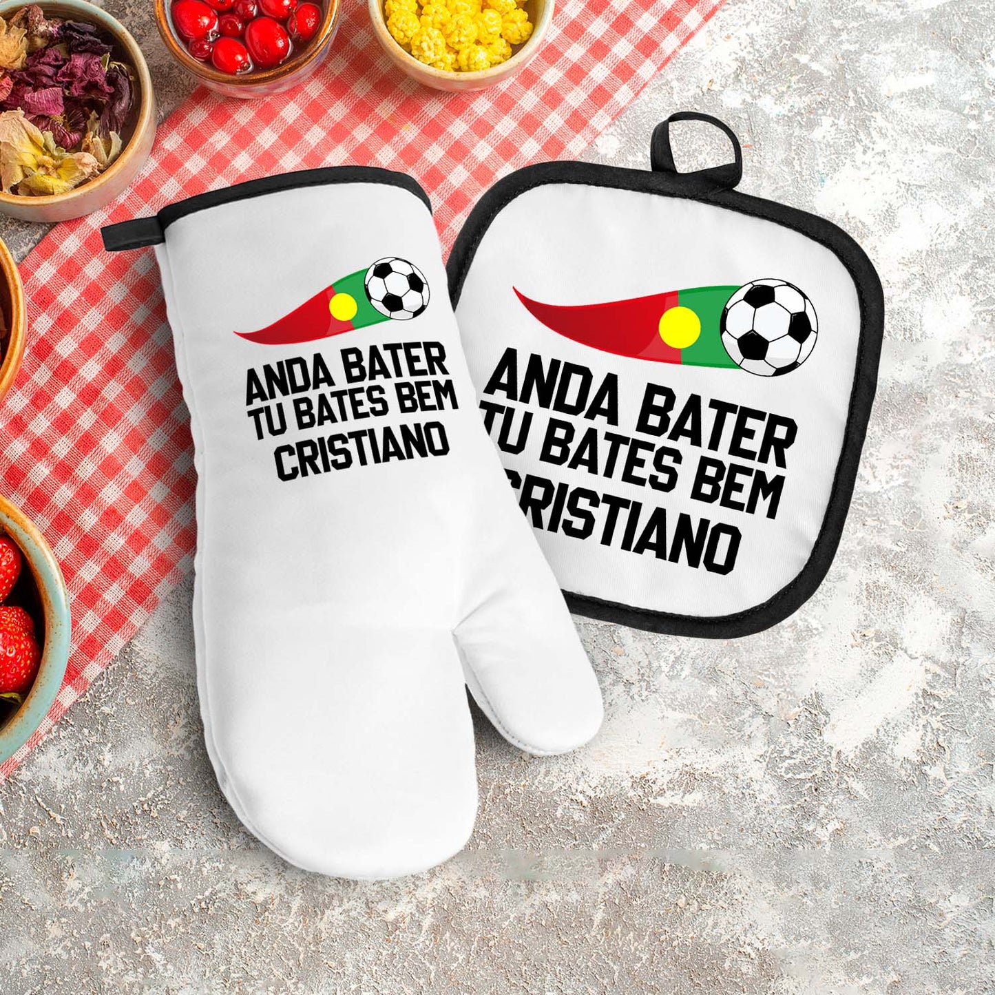 Avental e/ou Luva+Pega "Anda bater, tu bates bem"