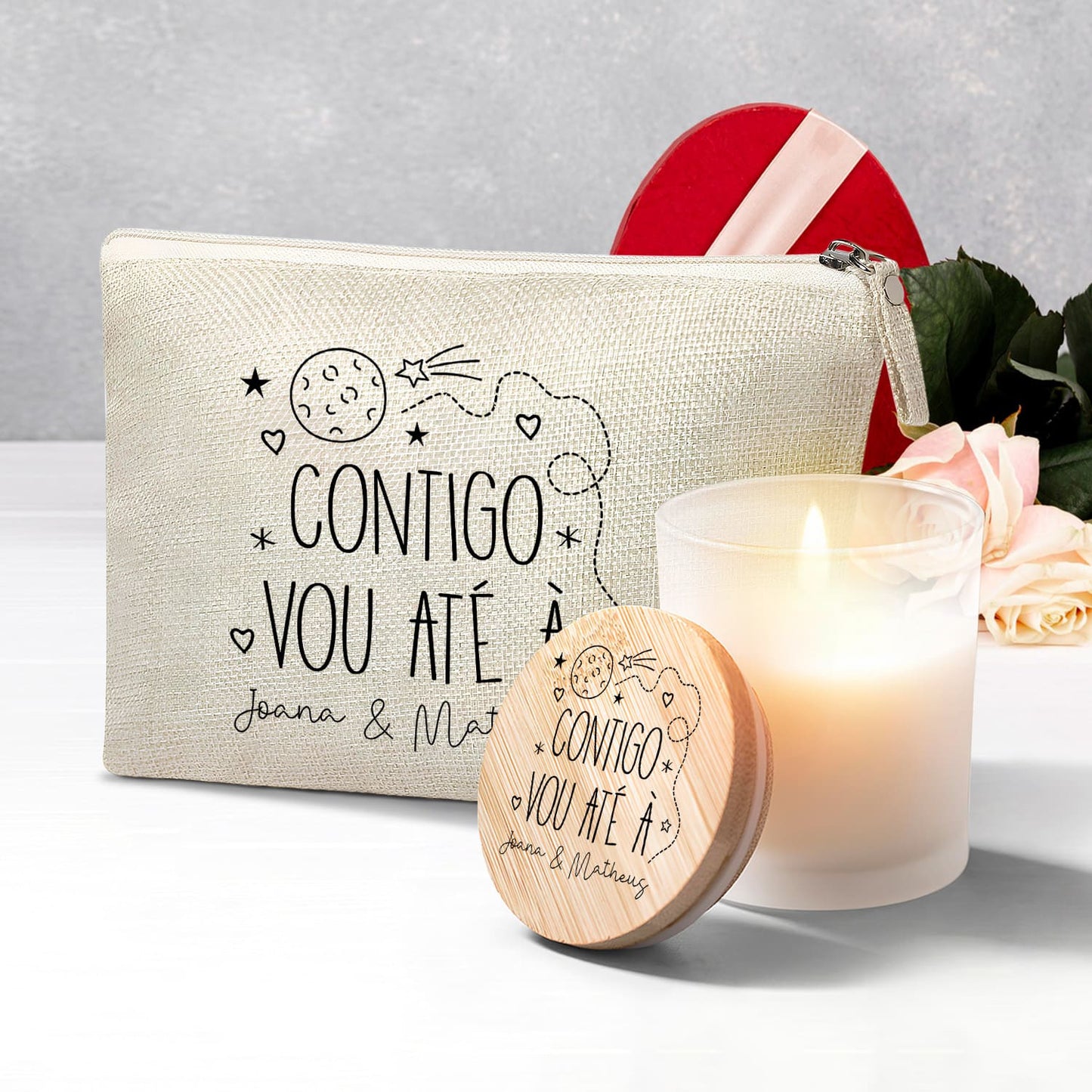 Necessaire e/ou Vela "Contigo vou até à lua"