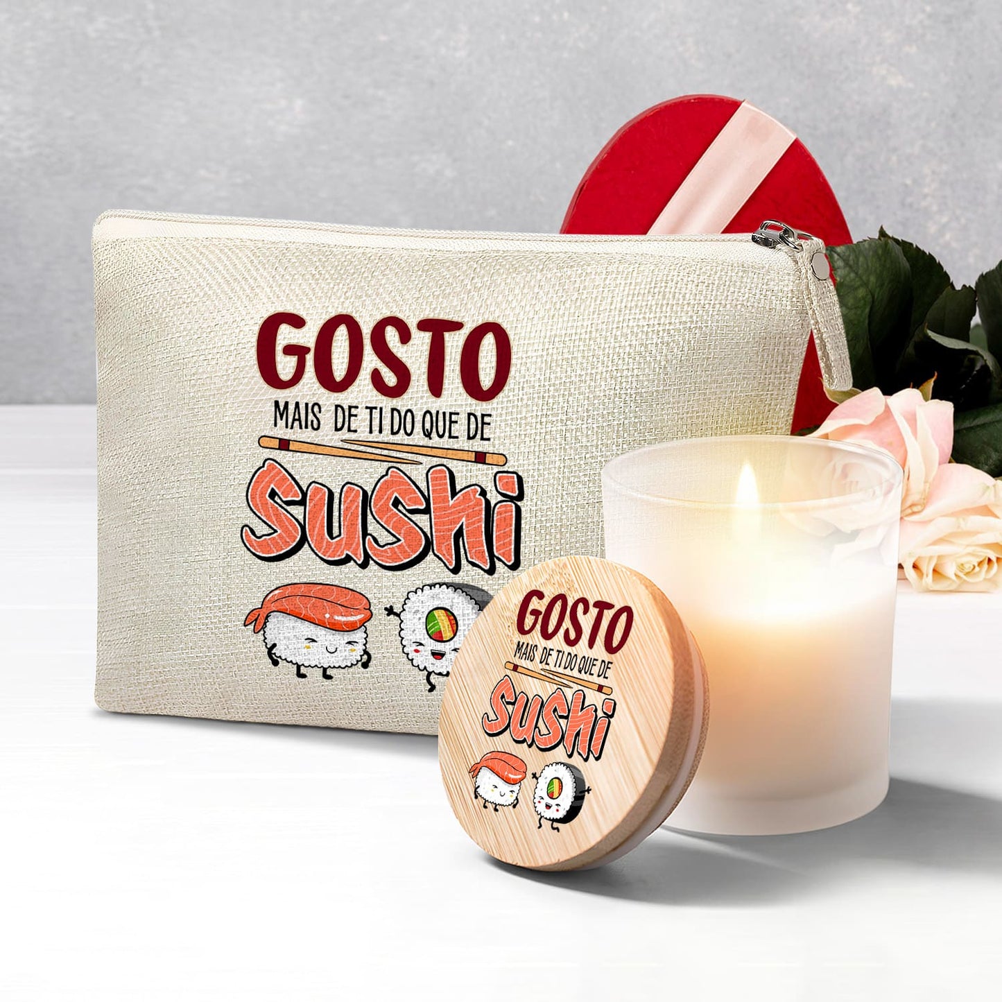 Necessaire e/ou Vela "Gosto mais de ti do que de sushi"