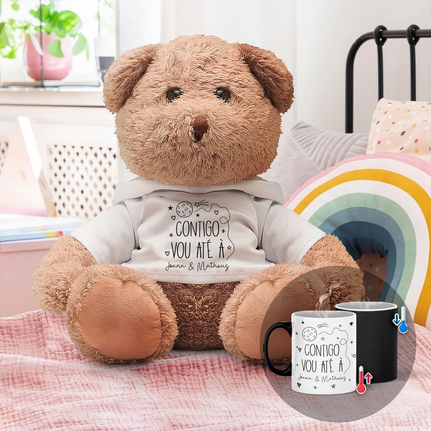 Peluche e/ou Caneca Mágica "Contigo vou até à lua"