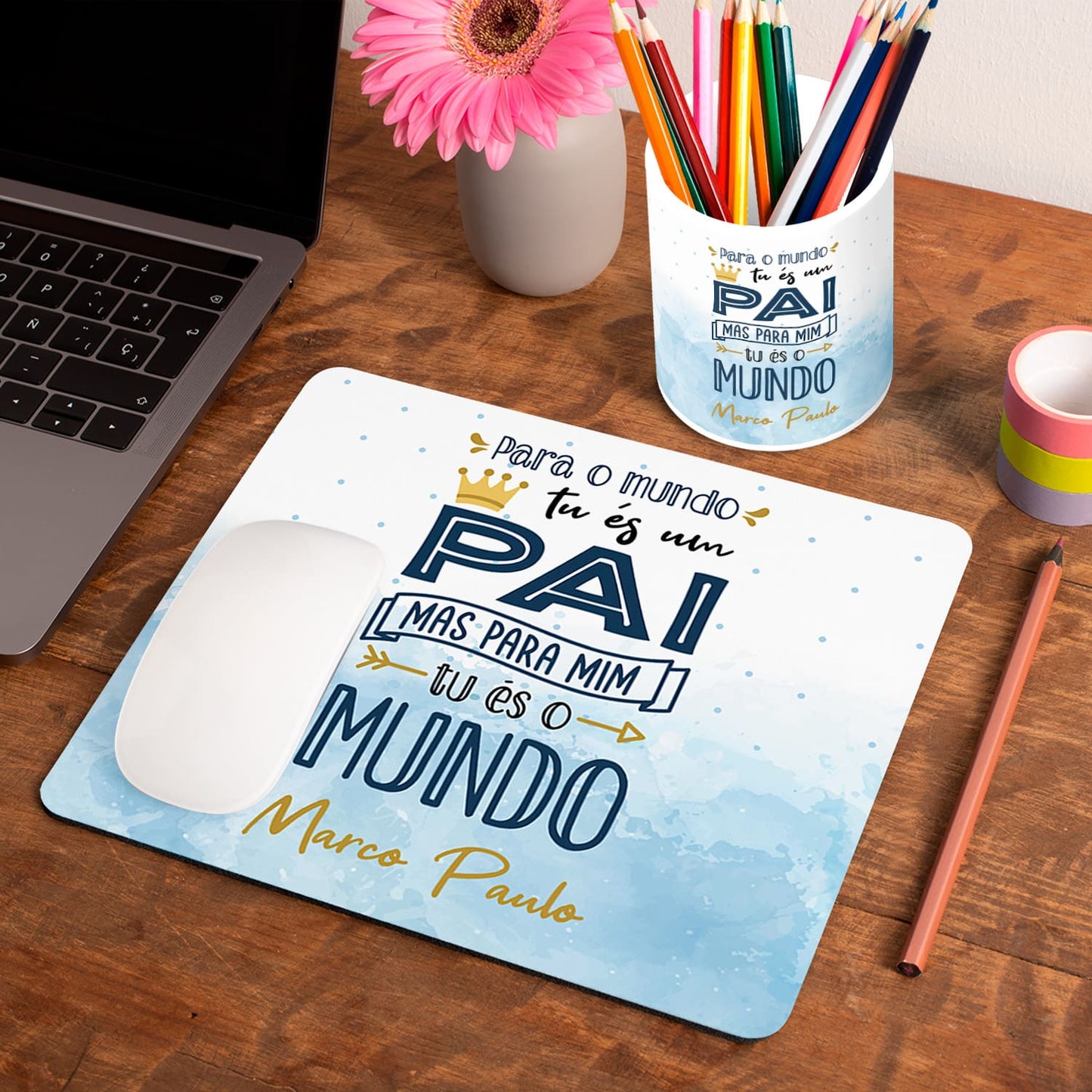 Tapete de rato e/ou Porta-lápis "Tu és o mundo"