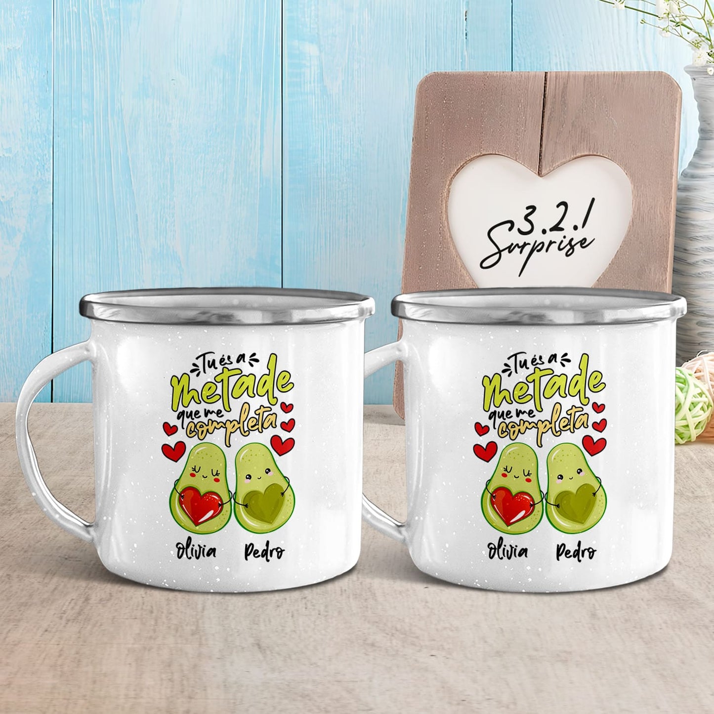 Caneca(s) de Esmalte "Tu és a metade que me completa"