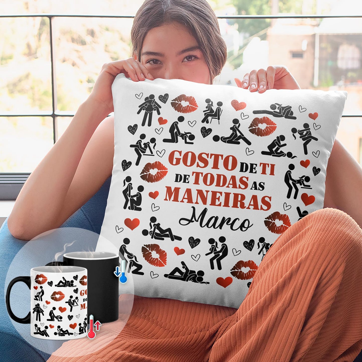 Almofada e/ou Caneca Mágica "Gosto de ti de todas as maneiras"