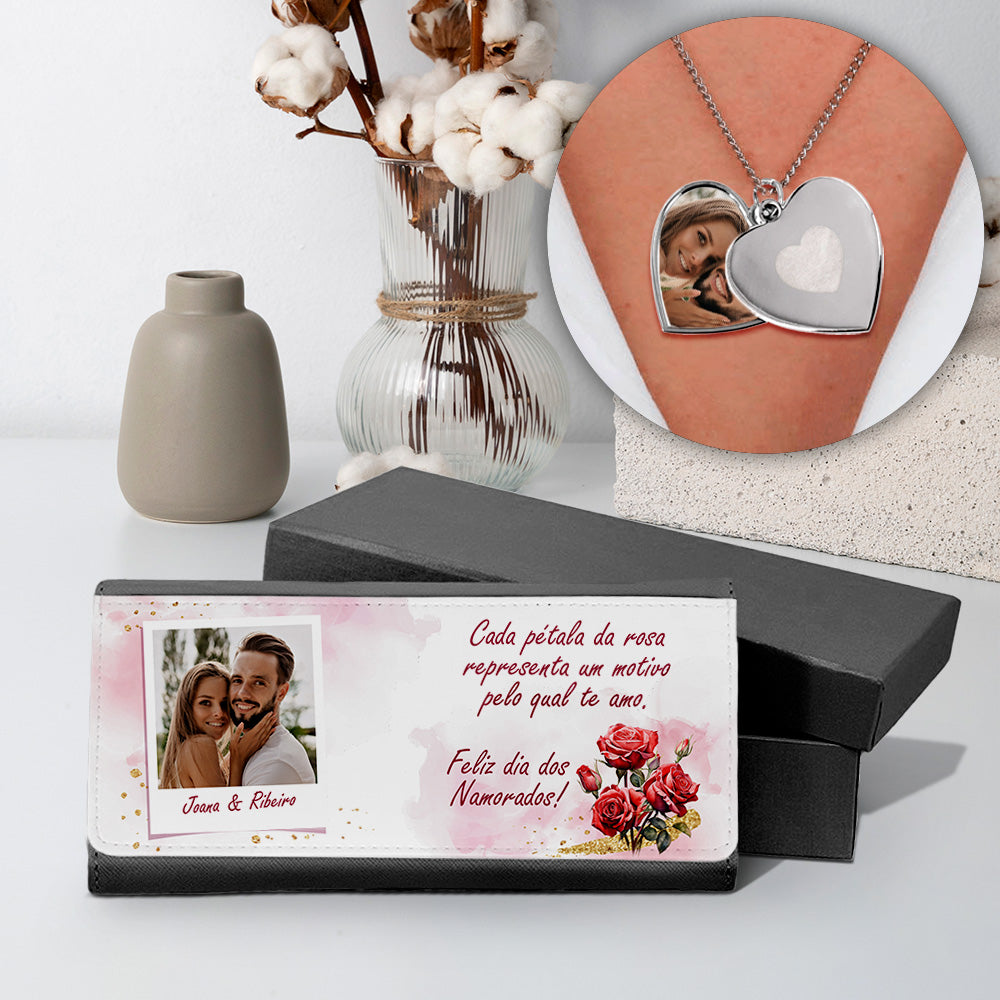 Carteira e/ou Colar Coração "Bouquet de Rosas"