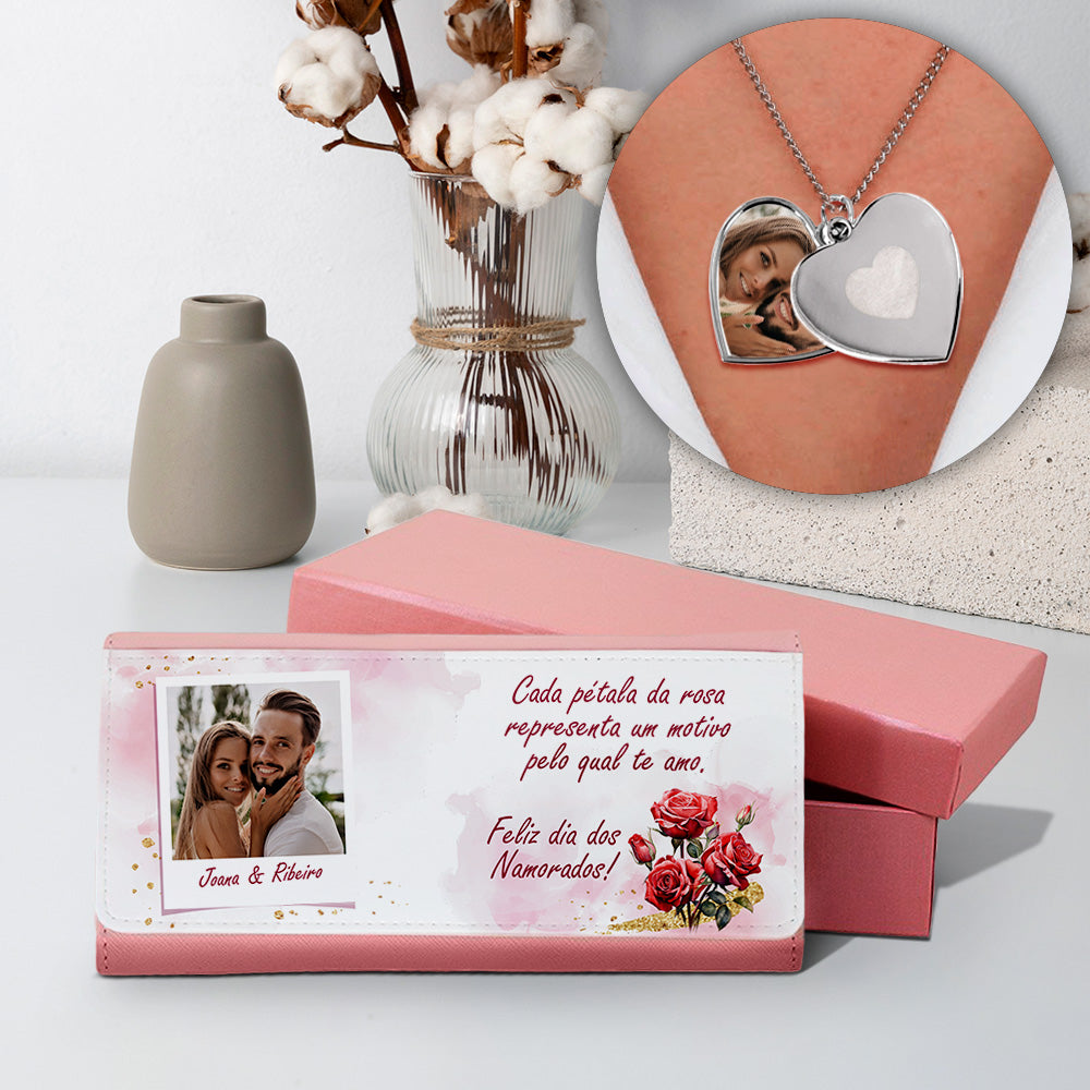 Carteira e/ou Colar Coração "Bouquet de Rosas"