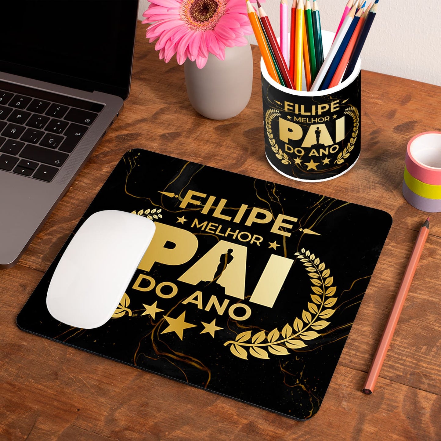 Tapete de rato e/ou Porta-lápis "Óscar: melhor pai do ano"