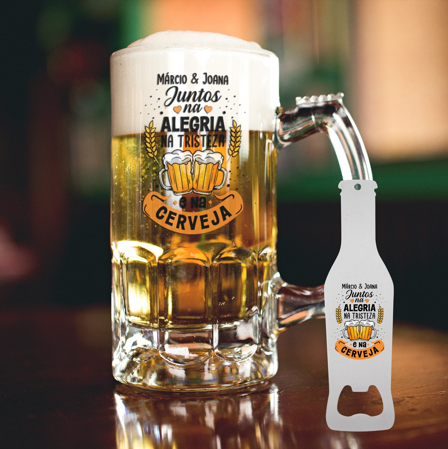 Caneca para Cerveja e/ou Abre-garrafas "Juntos na Cerveja"