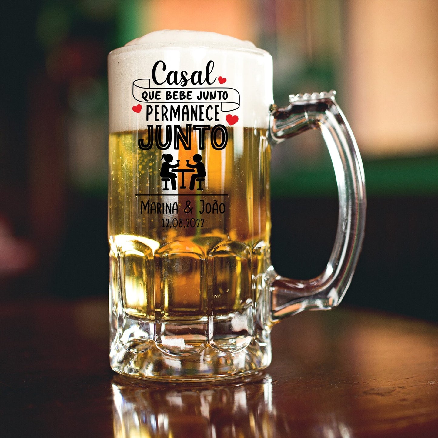 Caneca para Cerveja e/ou Abre-garrafas "Casal Permanece Junto"