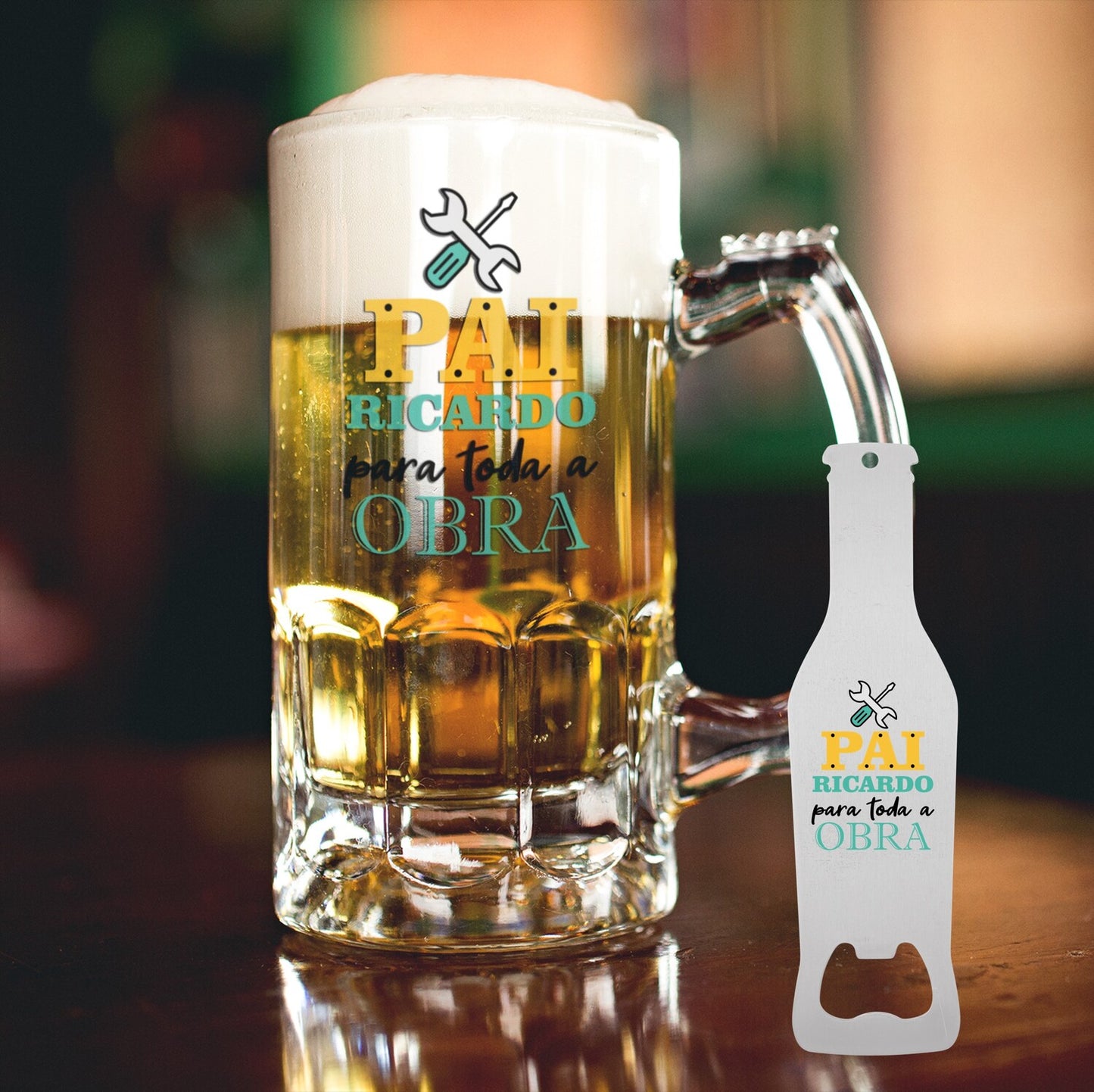 Caneca para Cerveja e/ou Abre-garrafas "Para toda a obra"