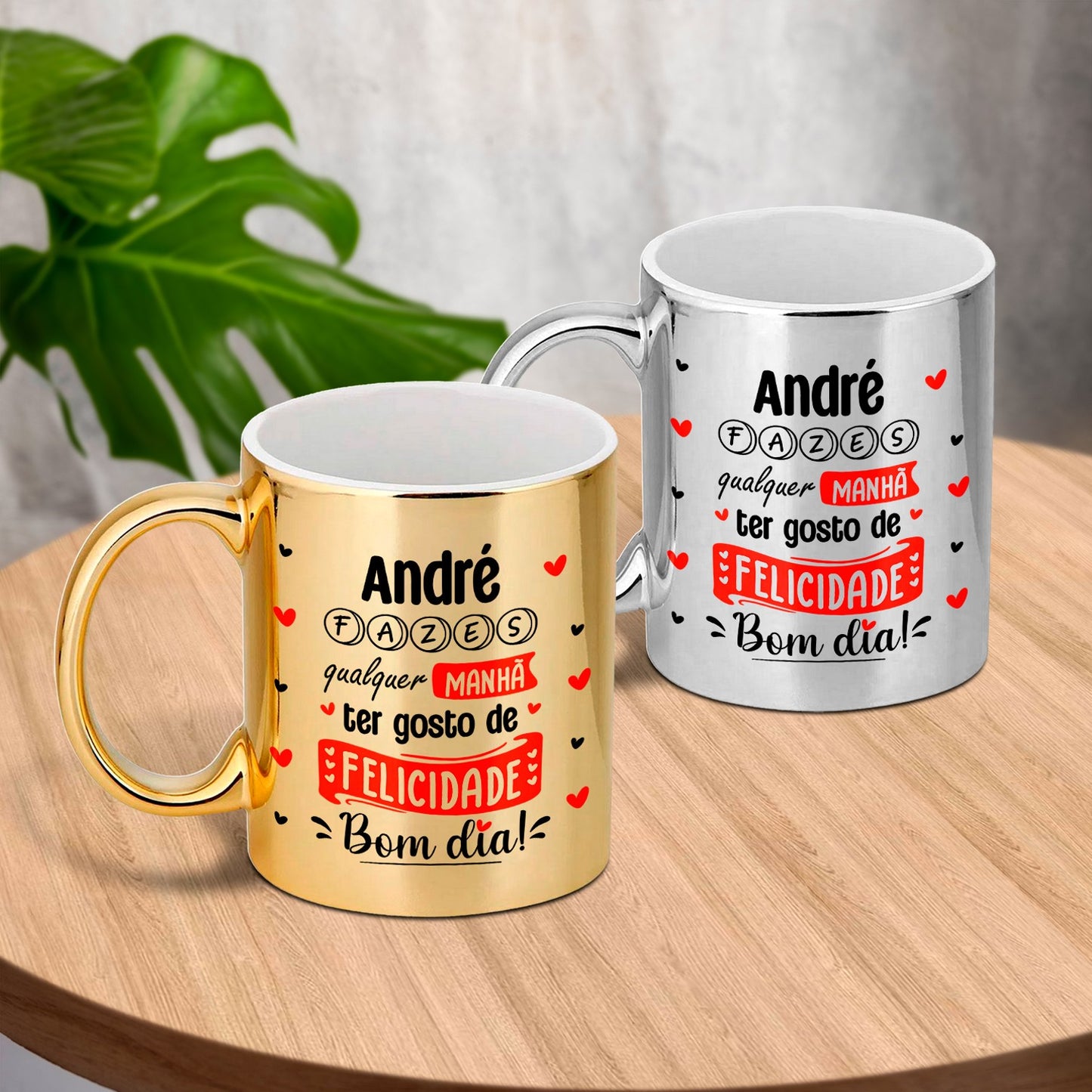 Caneca cromada "Felicidade"