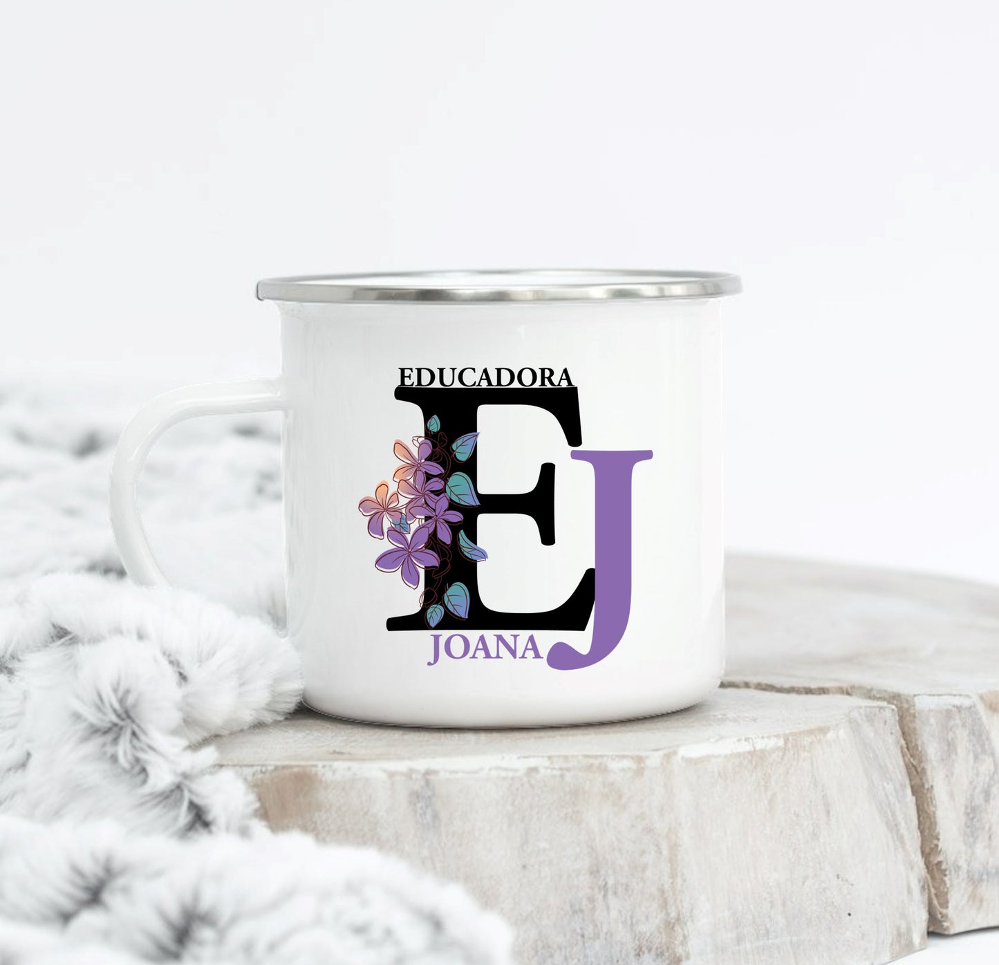 Caneca de Esmalte "Inicial do nome - Educação"