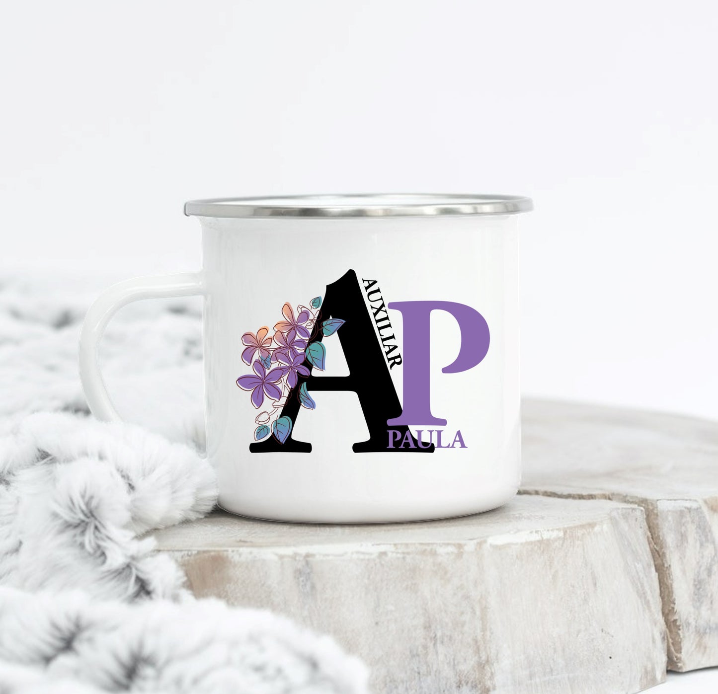 Caneca de Esmalte "Inicial do nome - Educação"