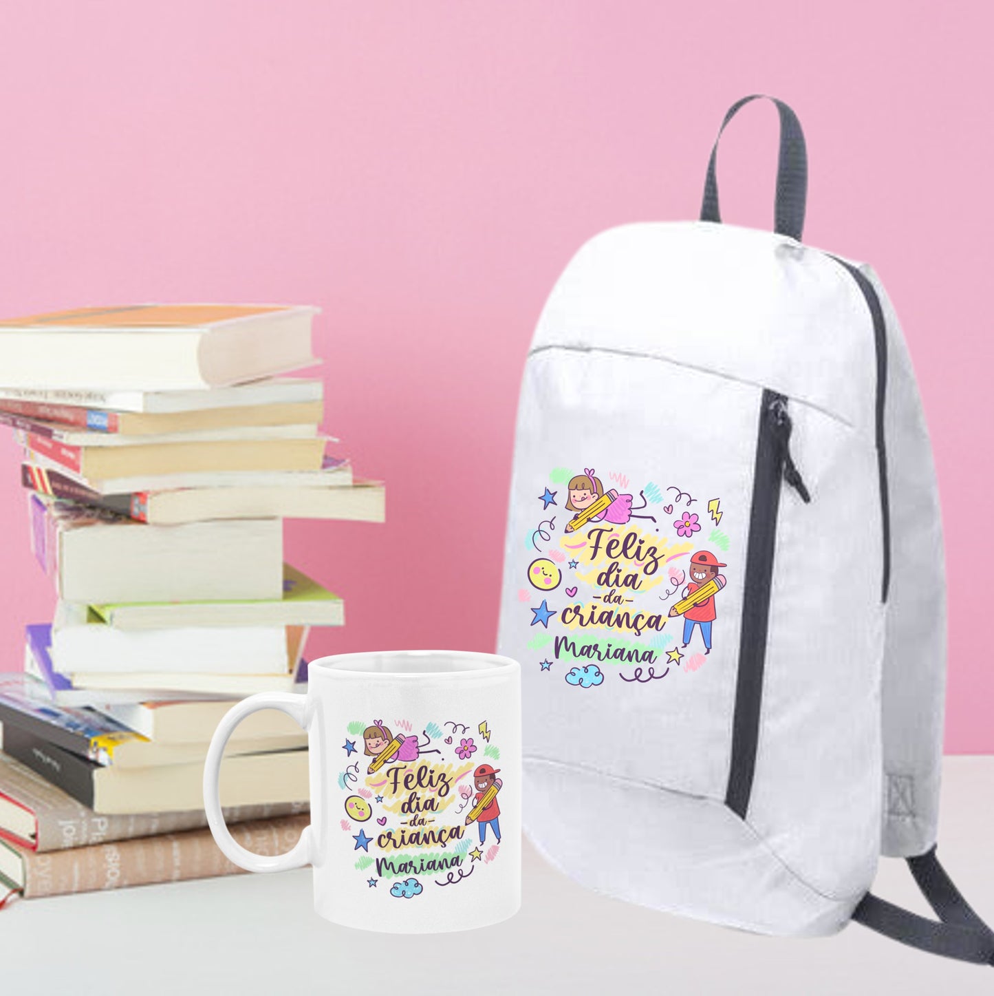 Mochila e/ou Caneca "Feliz Dia da Criança"