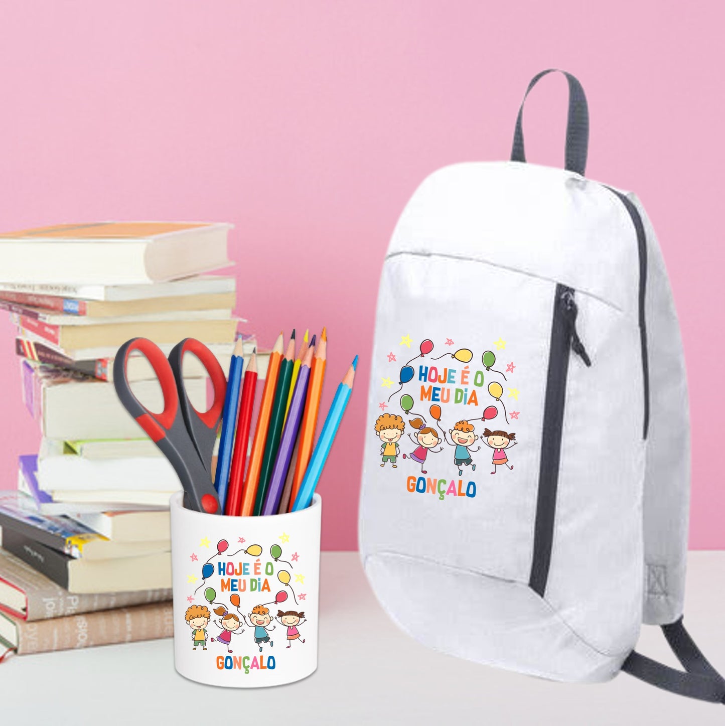 Mochila e/ou Porta-lápis "Hoje é o meu dia"