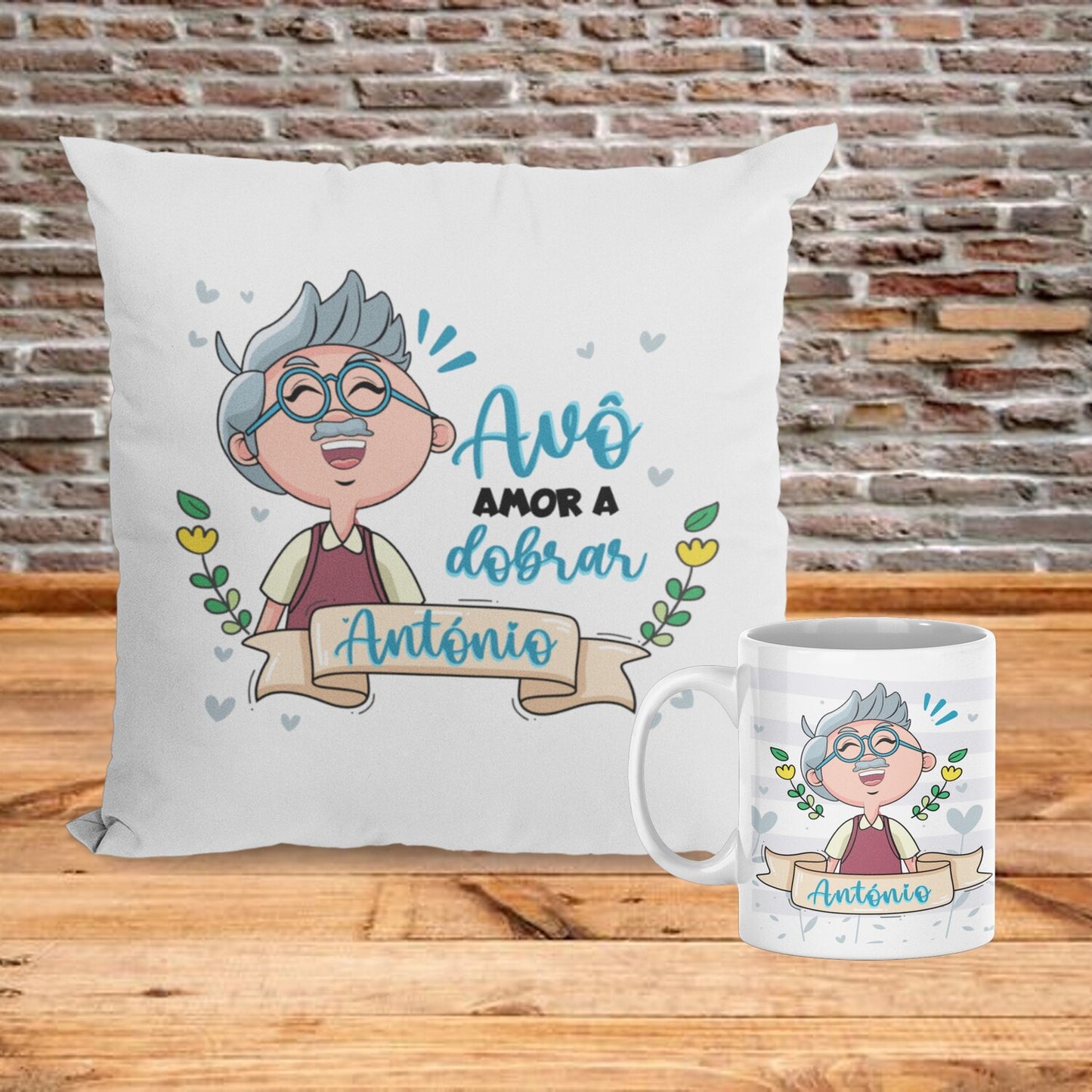 Almofada e/ou Caneca "Avó / Avô - Amor a dobrar"