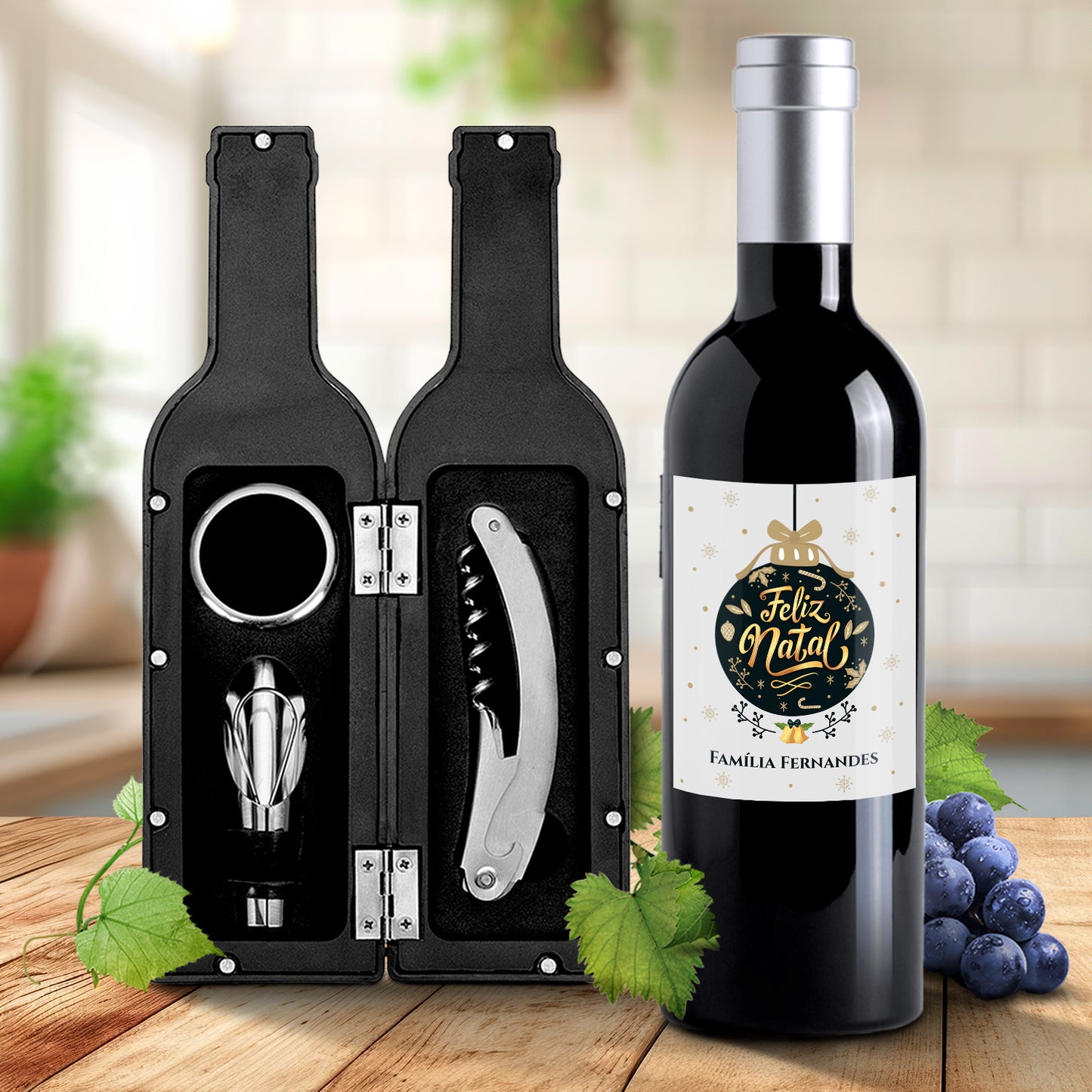 Kit de vinho "Feliz Natal Dourado"